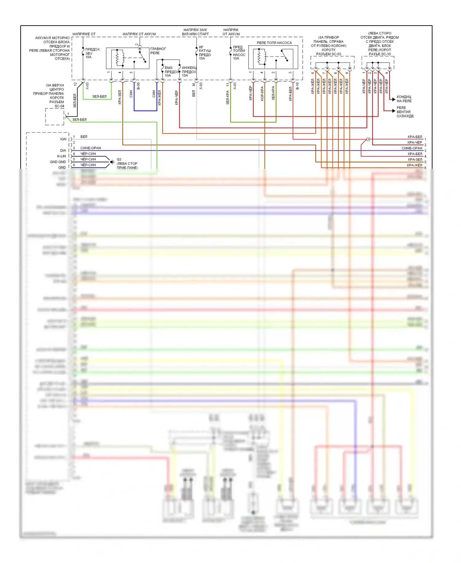 Rio Kia I рестайлинг (2002-2005): Электросхема двигателя 1.6л (1 из 3) 