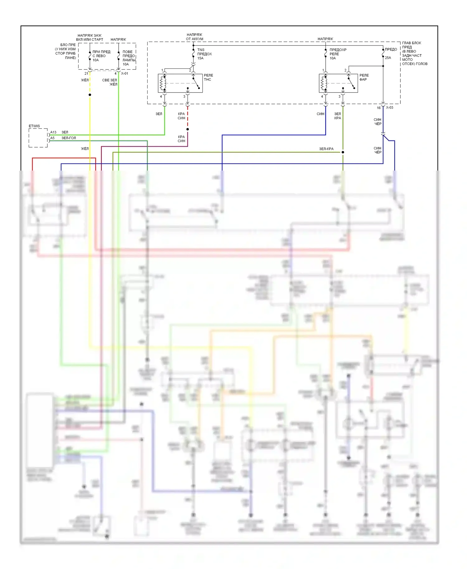 Rio Kia I рестайлинг (2002-2005): Электросхема фар, с дрелью 