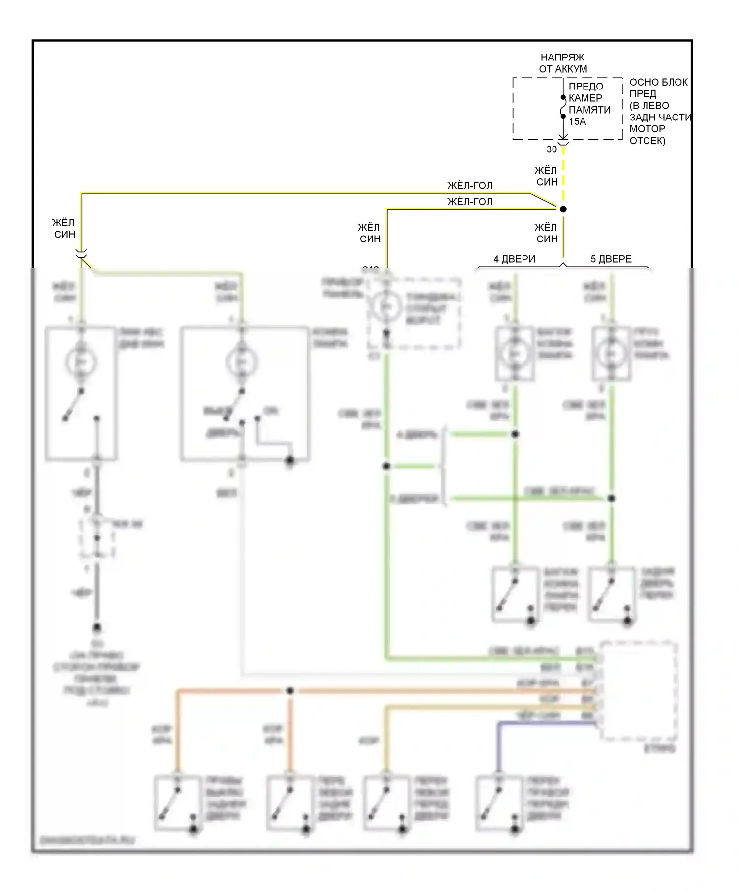 Rio Kia I рестайлинг (2002-2005): Электросхема освещения салона 