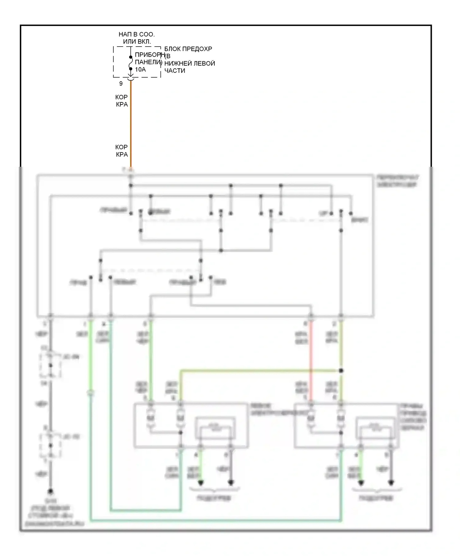 Rio Kia I рестайлинг (2002-2005): Электросхема управления зеркалами заднего вида 