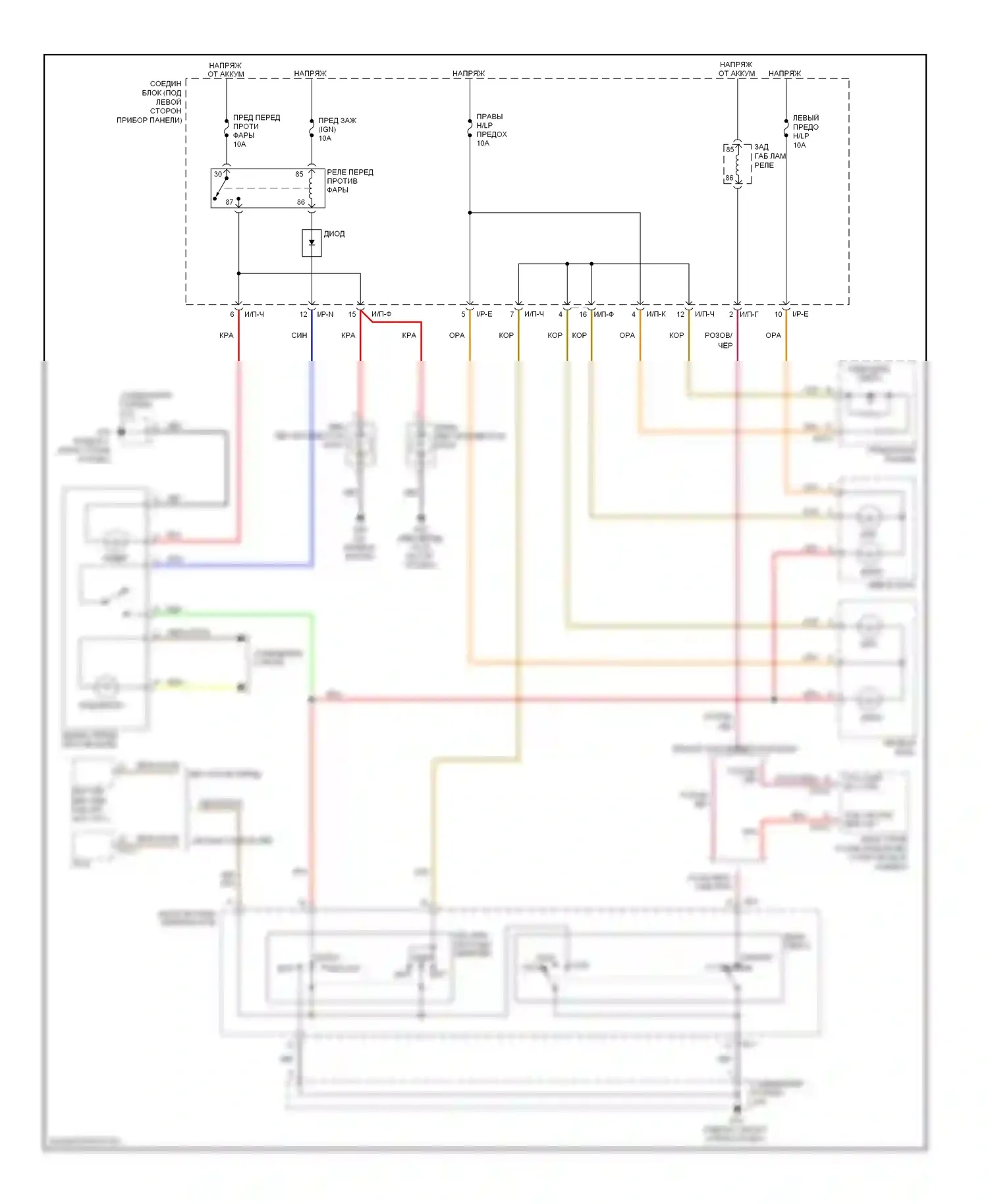 Rio Kia II рестайлинг (2009-2011): Электросхема фар, без дрели 