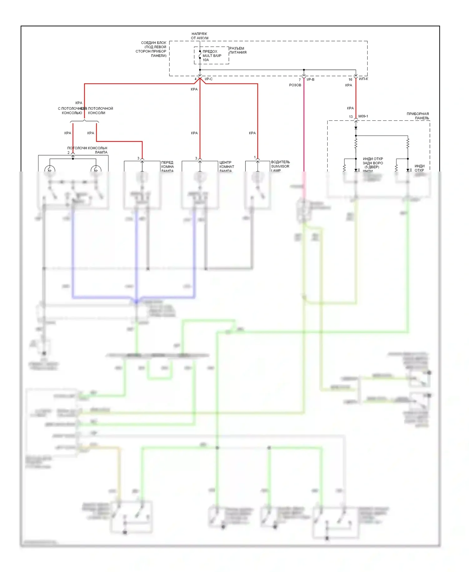 Rio Kia II рестайлинг (2009-2011): Электросхема освещения салона 