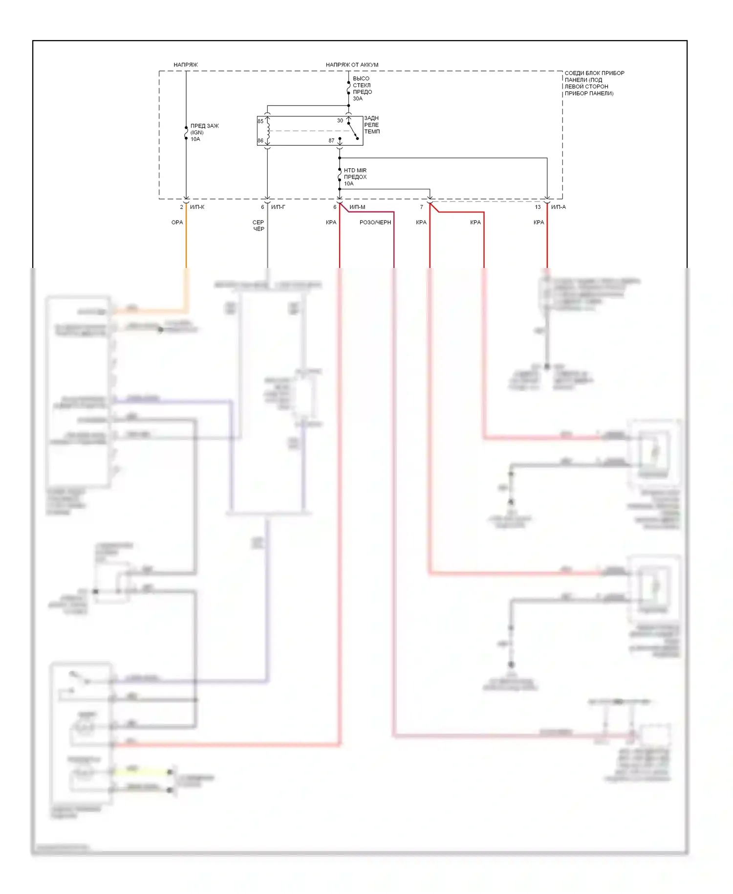 Rio Kia II рестайлинг (2009-2011): Электросхема подогрева стекол 