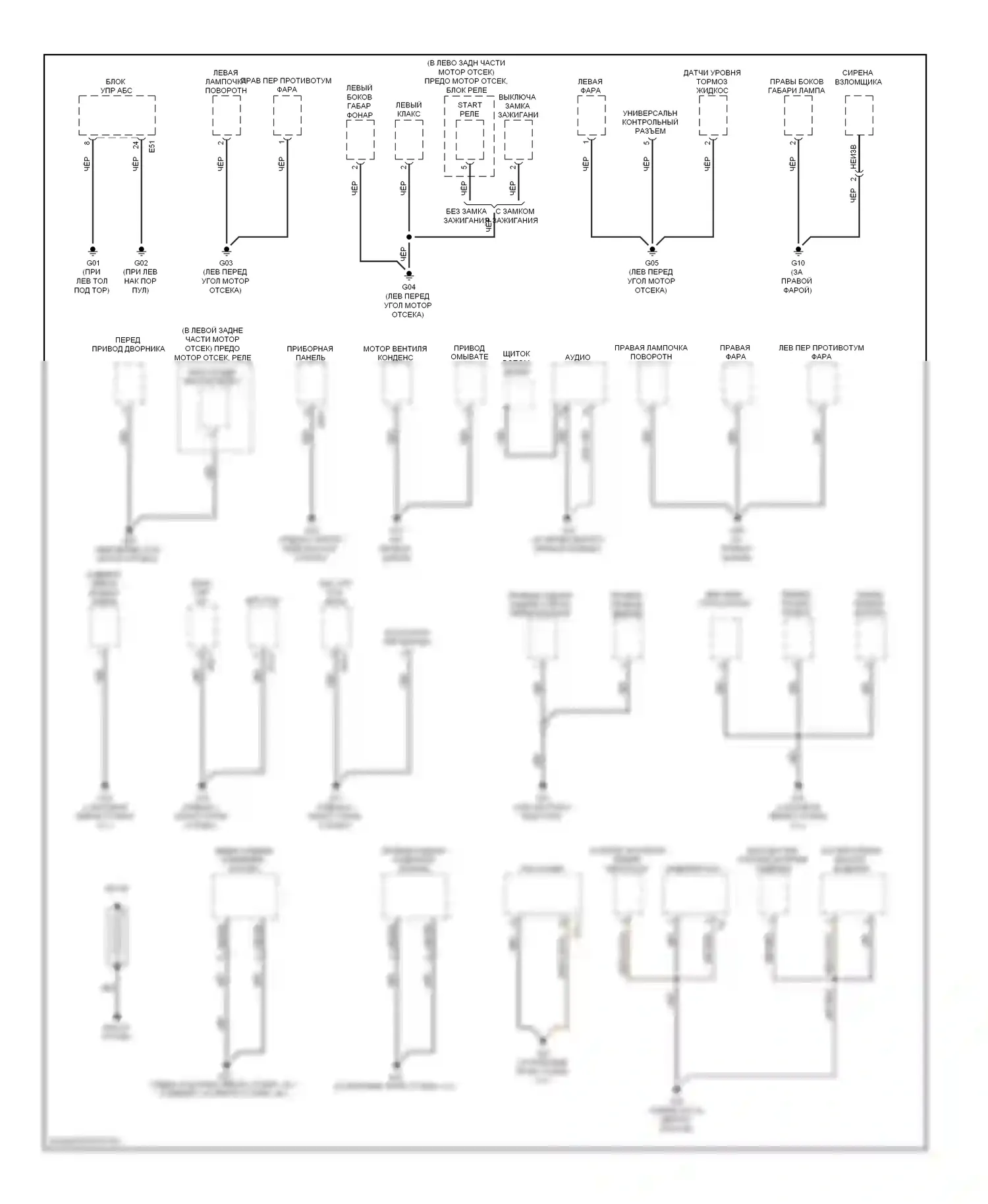Rio Kia II рестайлинг (2009-2011): Электросхема точек подключения масс (1 из 3) 