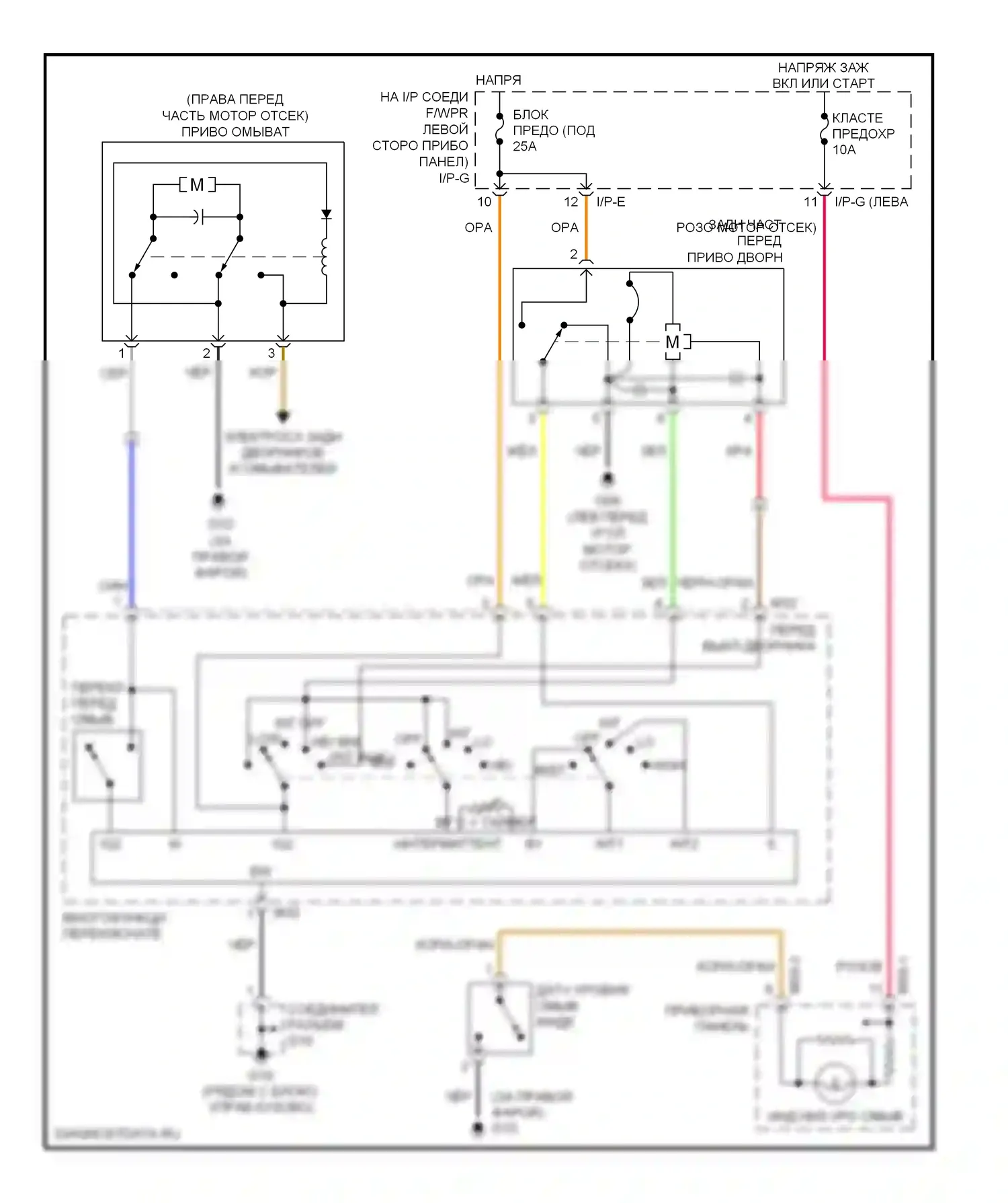 Rio Kia II (2005-2009): Электросхема передних дворников и омывателей 