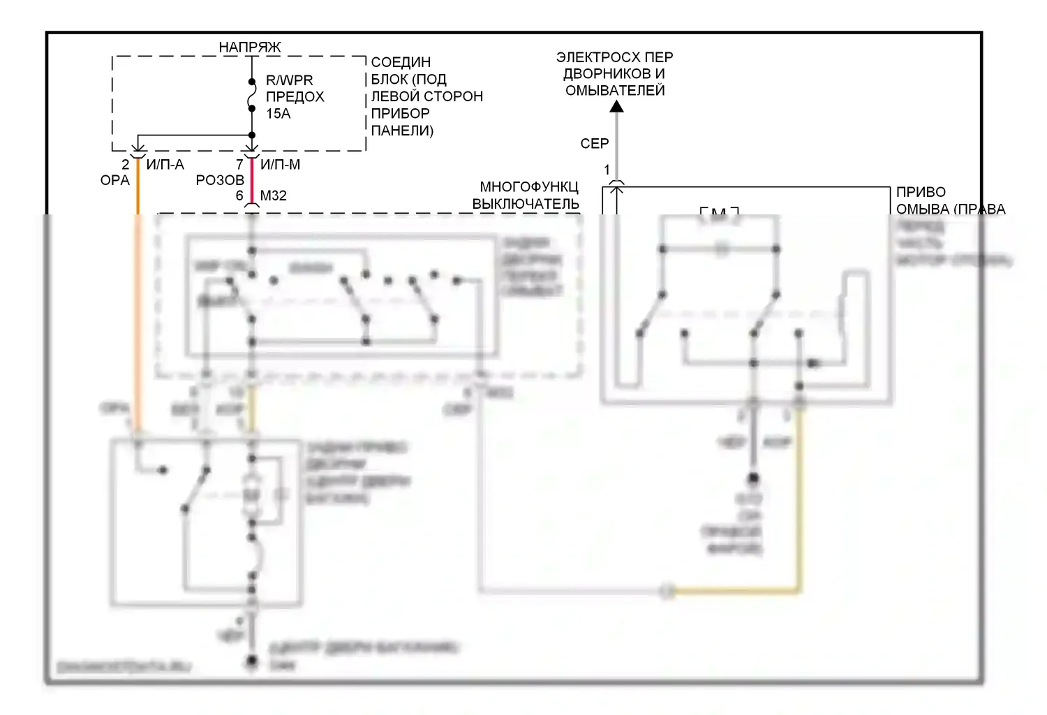 Rio Kia II (2005-2009): Электросхема задних дворников и омывателей 