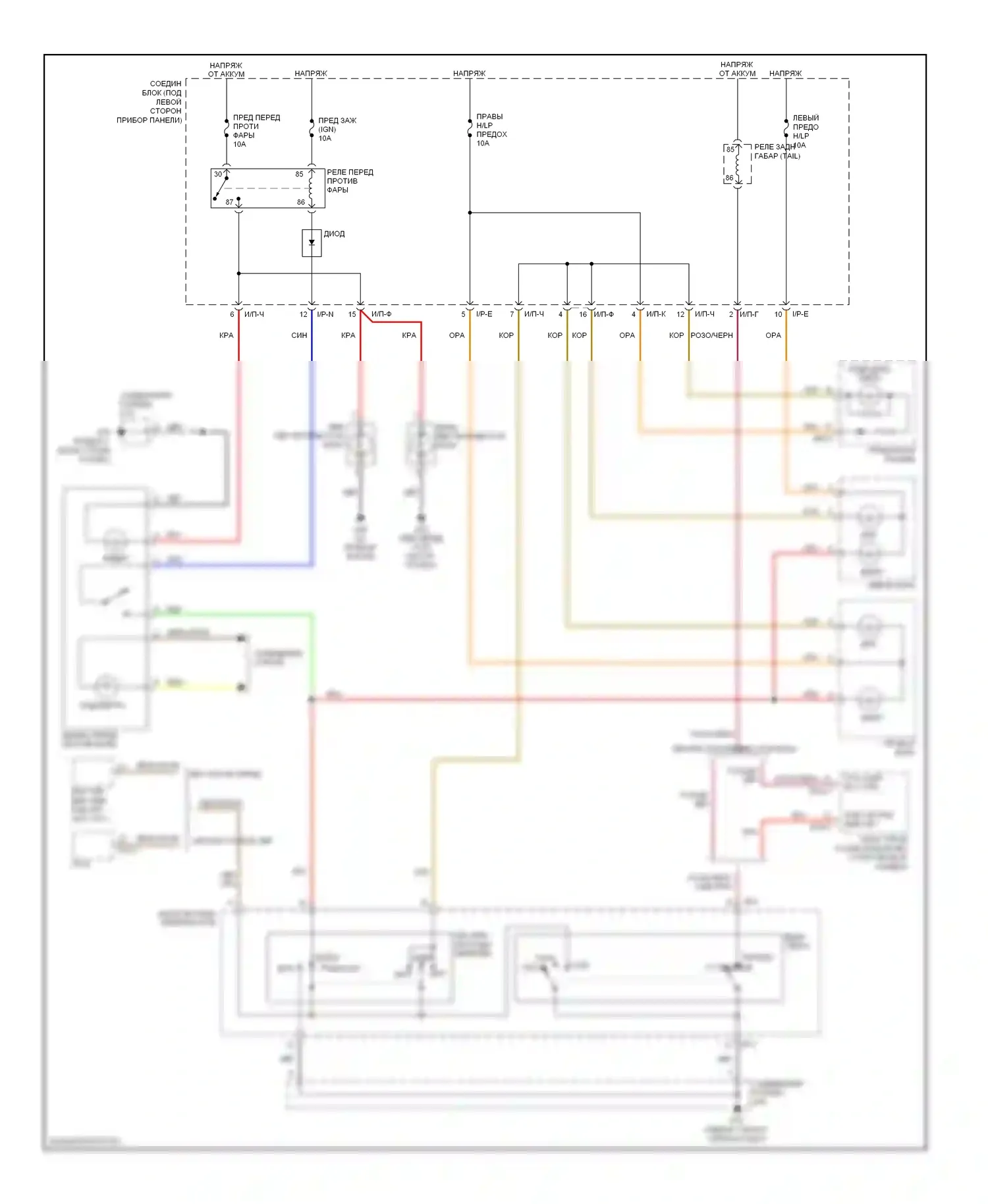 Rio Kia II (2005-2009): Электросхема фар, без дрели 