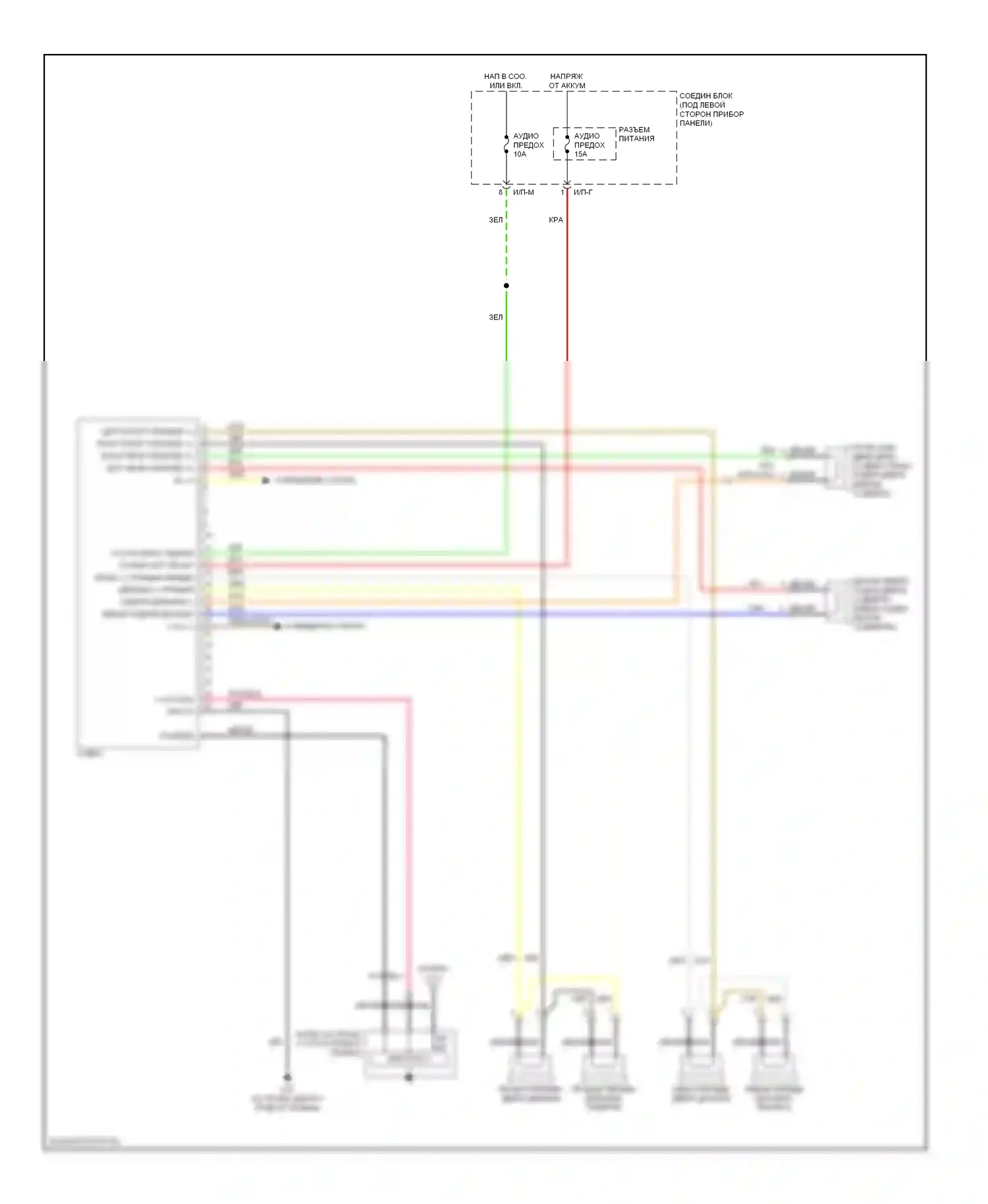 Rio Kia II (2005-2009): Электросхема магнитолы, без усилителя 
