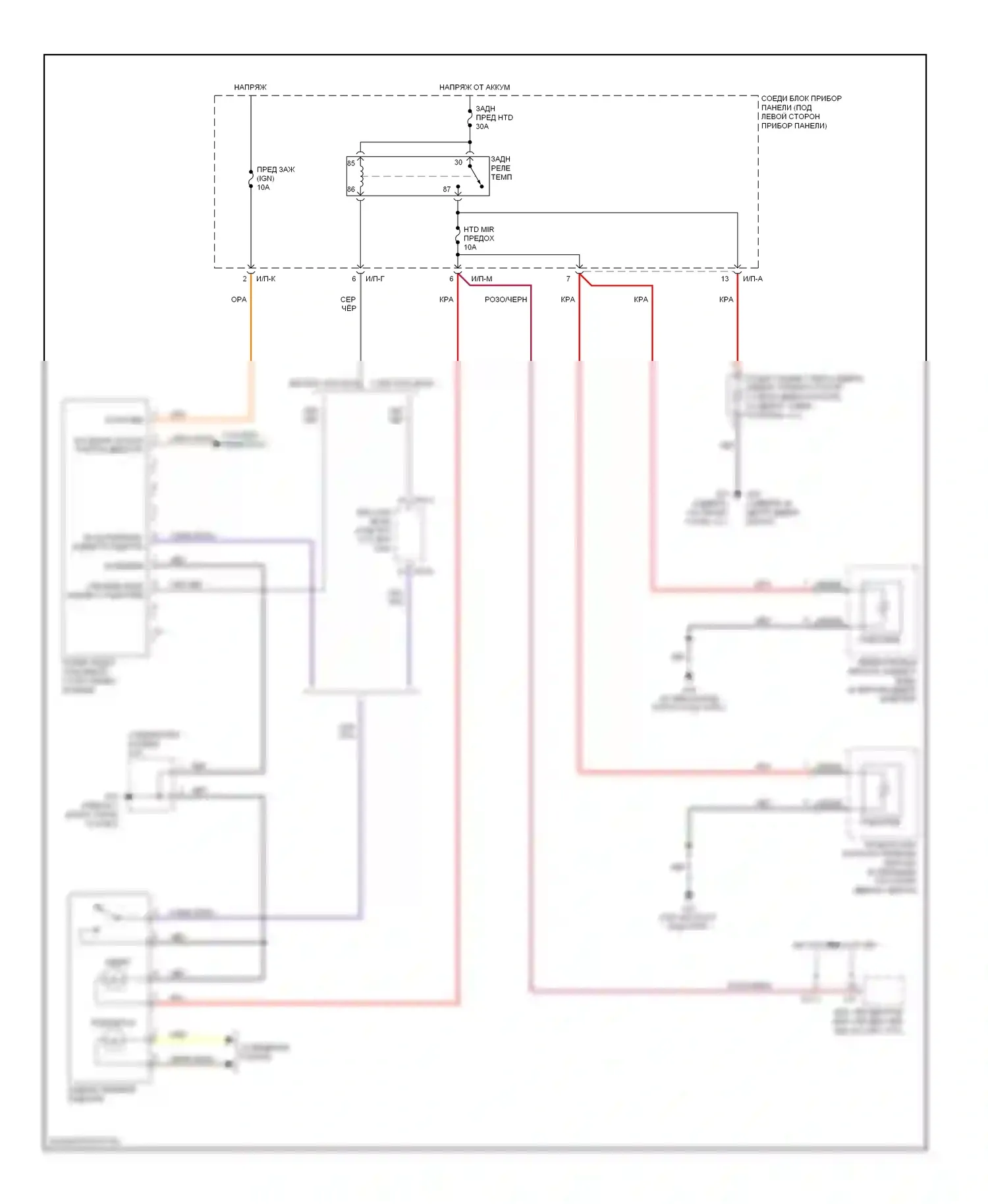 Rio Kia II (2005-2009): Электросхема подогрева стекол 