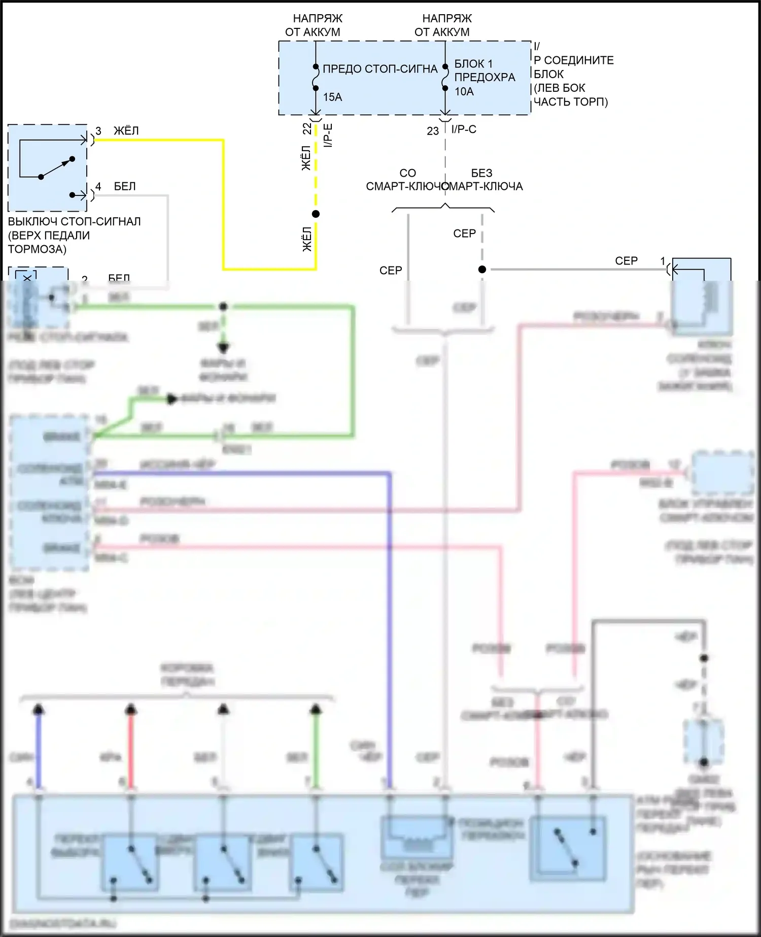 Rio Kia III рестайлинг (2015-2017): Электросхема блокировки селектора 