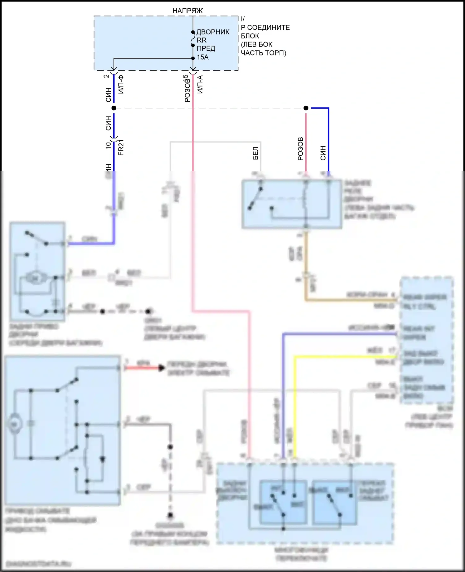 Rio Kia III рестайлинг (2015-2017): Электросхема задних дворников и омывателей 