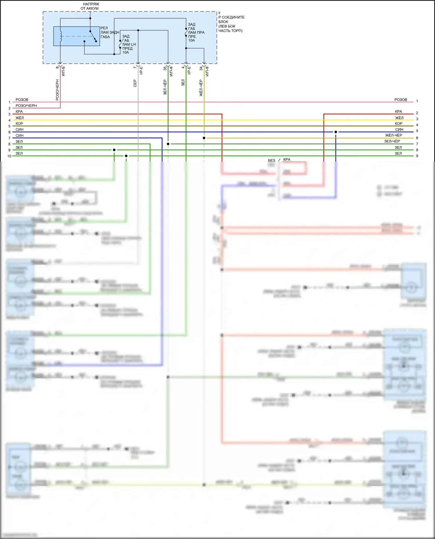 Rio Kia III рестайлинг (2015-2017): Электросхема фар и фонарей, 5 дверей (2 из 3) 