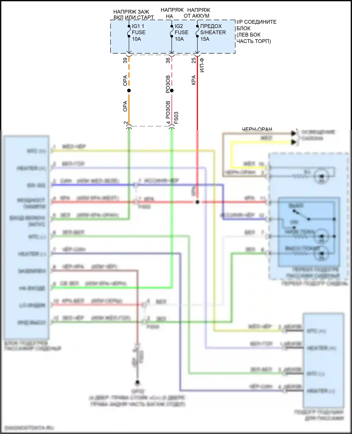 Rio Kia III рестайлинг (2015-2017): Электросхема обогреваемых сидений 