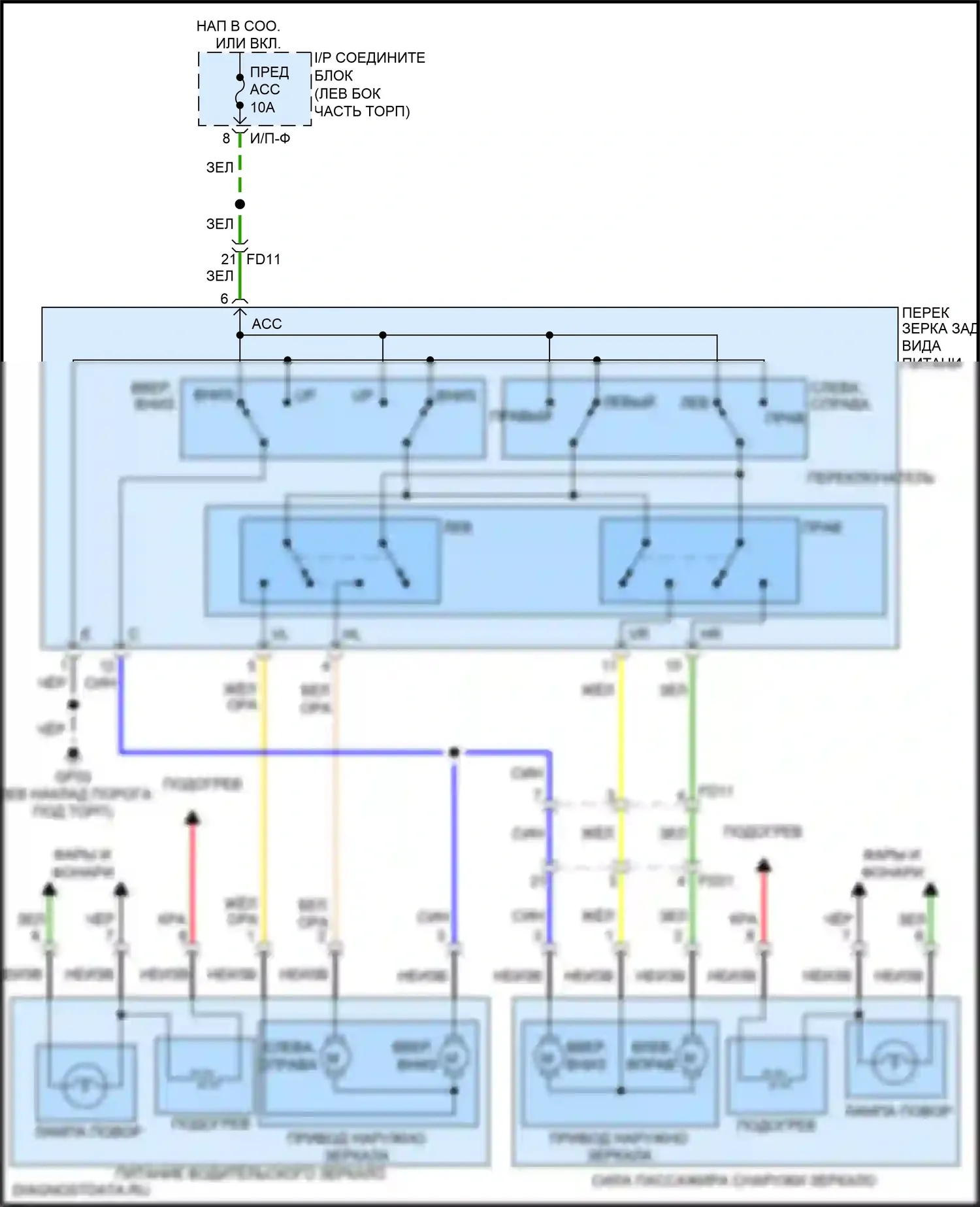 Rio Kia III рестайлинг (2015-2017): Электросхема управления зеркалами заднего вида, без откидных зеркал 