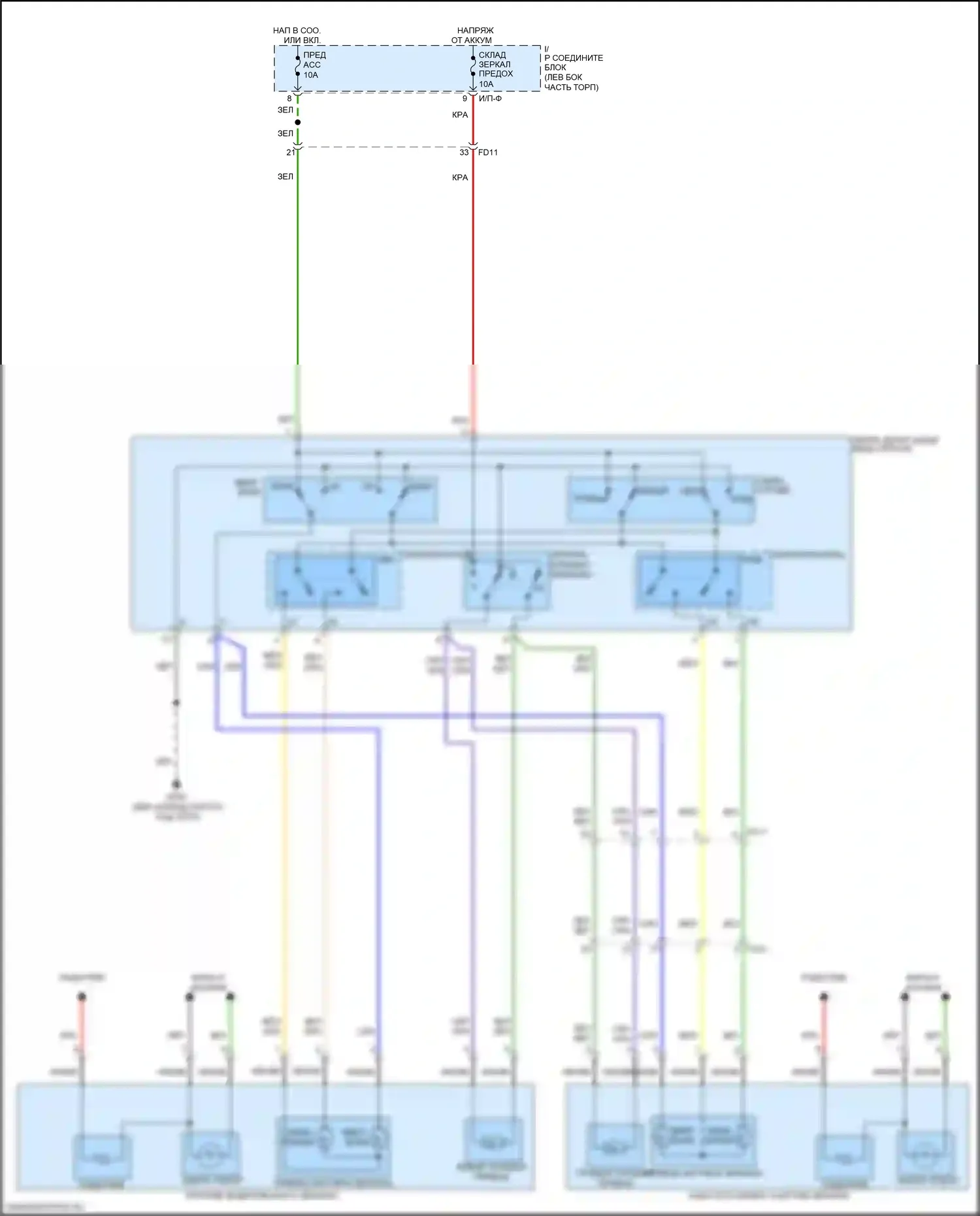 Rio Kia III рестайлинг (2015-2017): Электросхема управления зеркалами заднего вида, с откидными зеркалами 