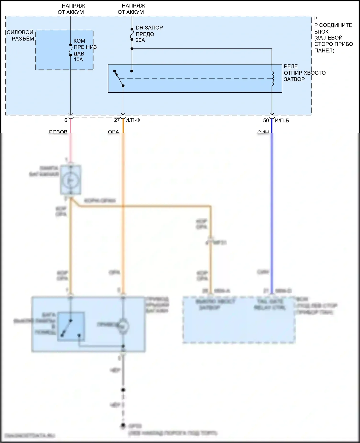 Rio Kia III (2011-2015): Электросхема расцепителя соединительной линии, 4-дверная 