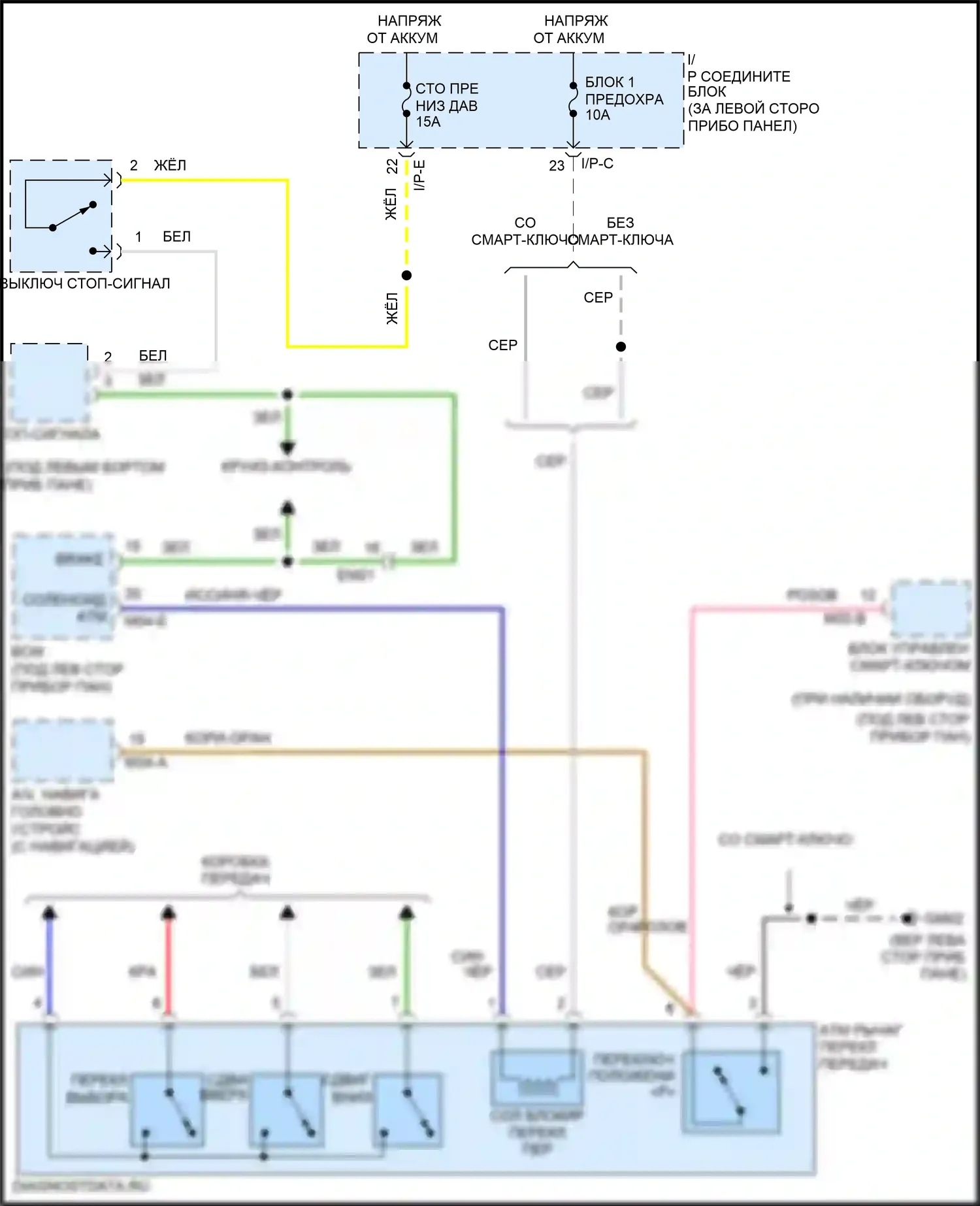 Rio Kia III (2011-2015): Электросхема блокировки селектора 