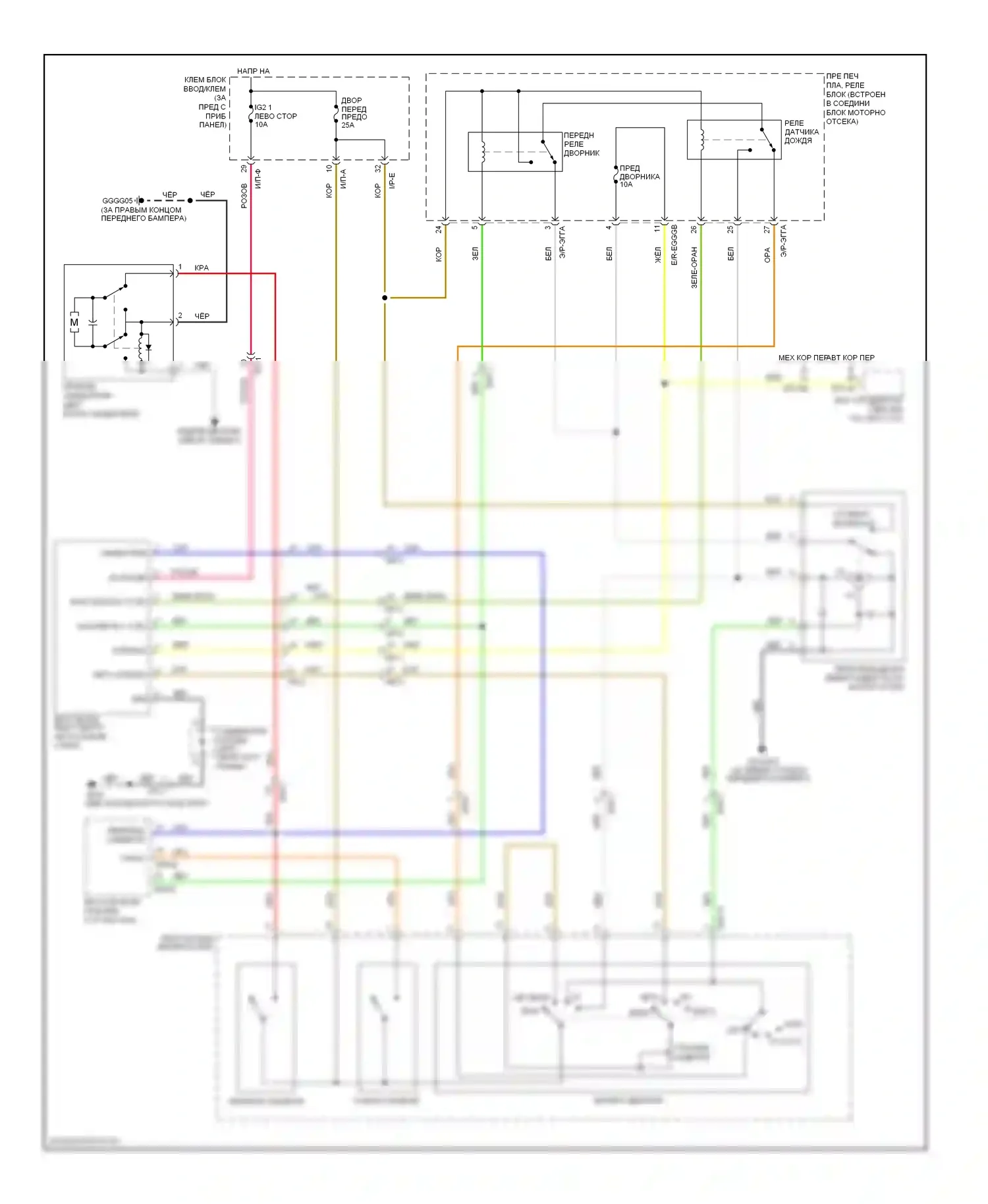 Rio Kia III (2011-2015): Электросхема передних дворников и омывателей с датчиком дождя 