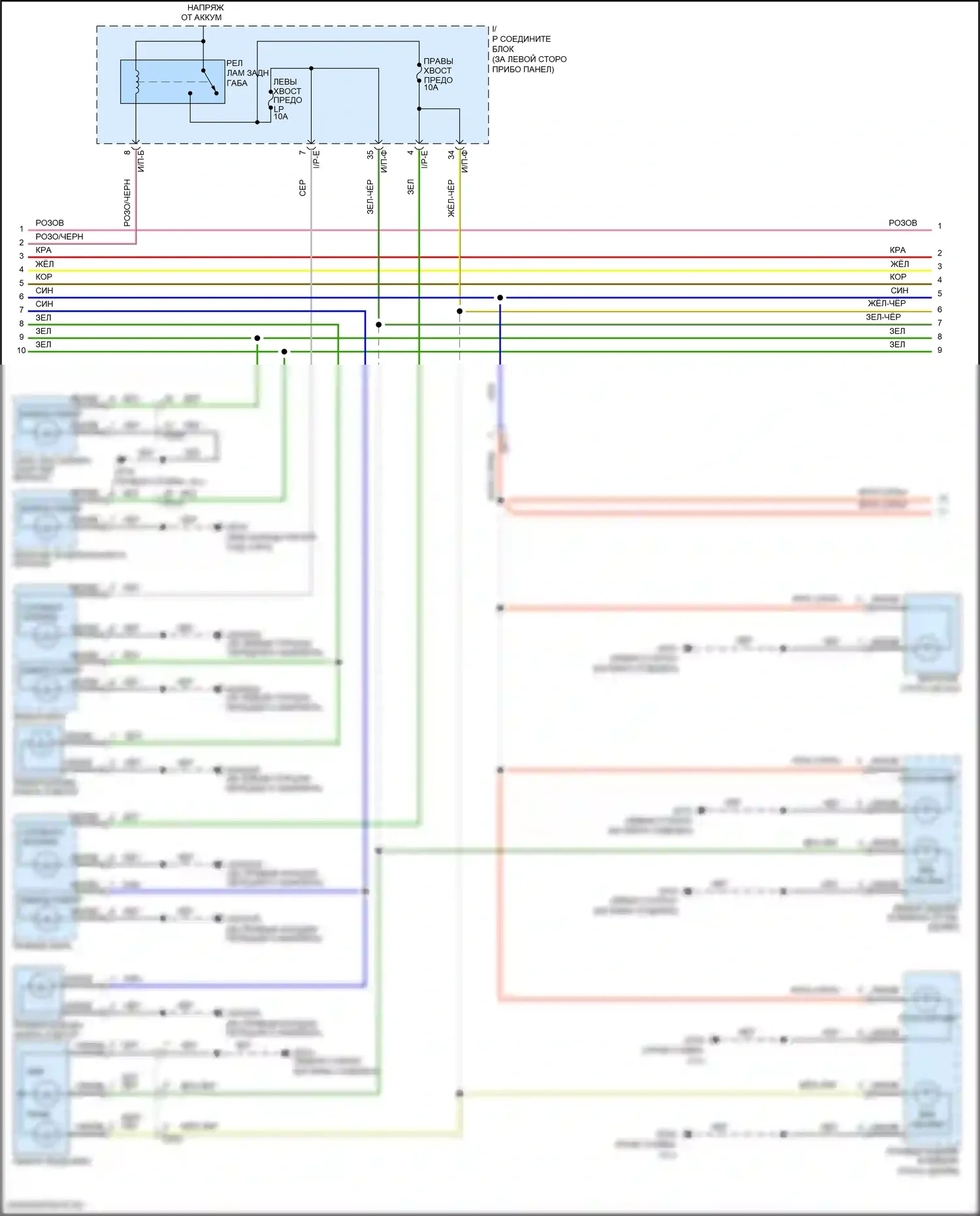 Rio Kia III (2011-2015): Электросхема фар и фонарей, 4 двери (2 из 3) 