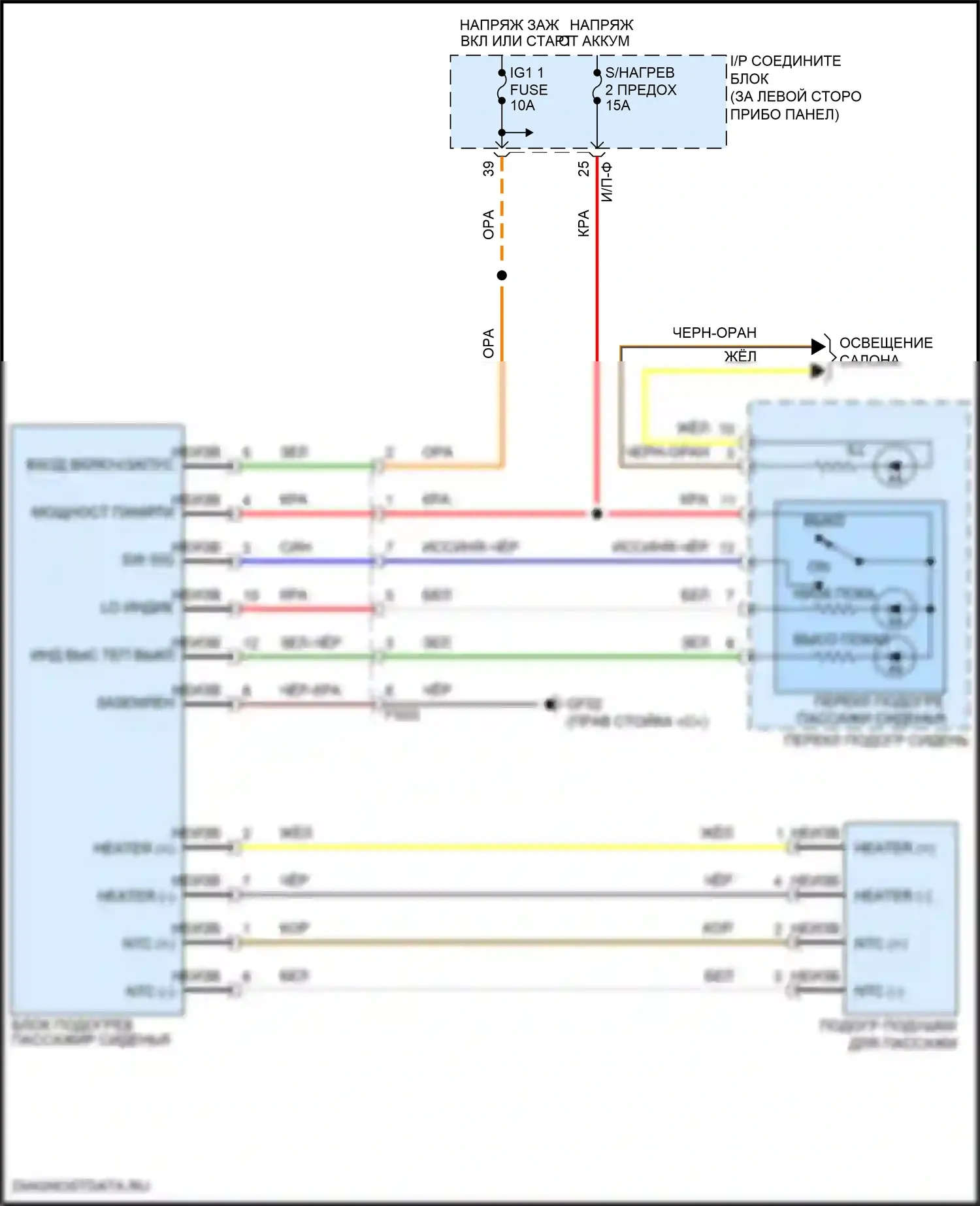 Rio Kia III (2011-2015): Электросхема обогреваемых сидений 