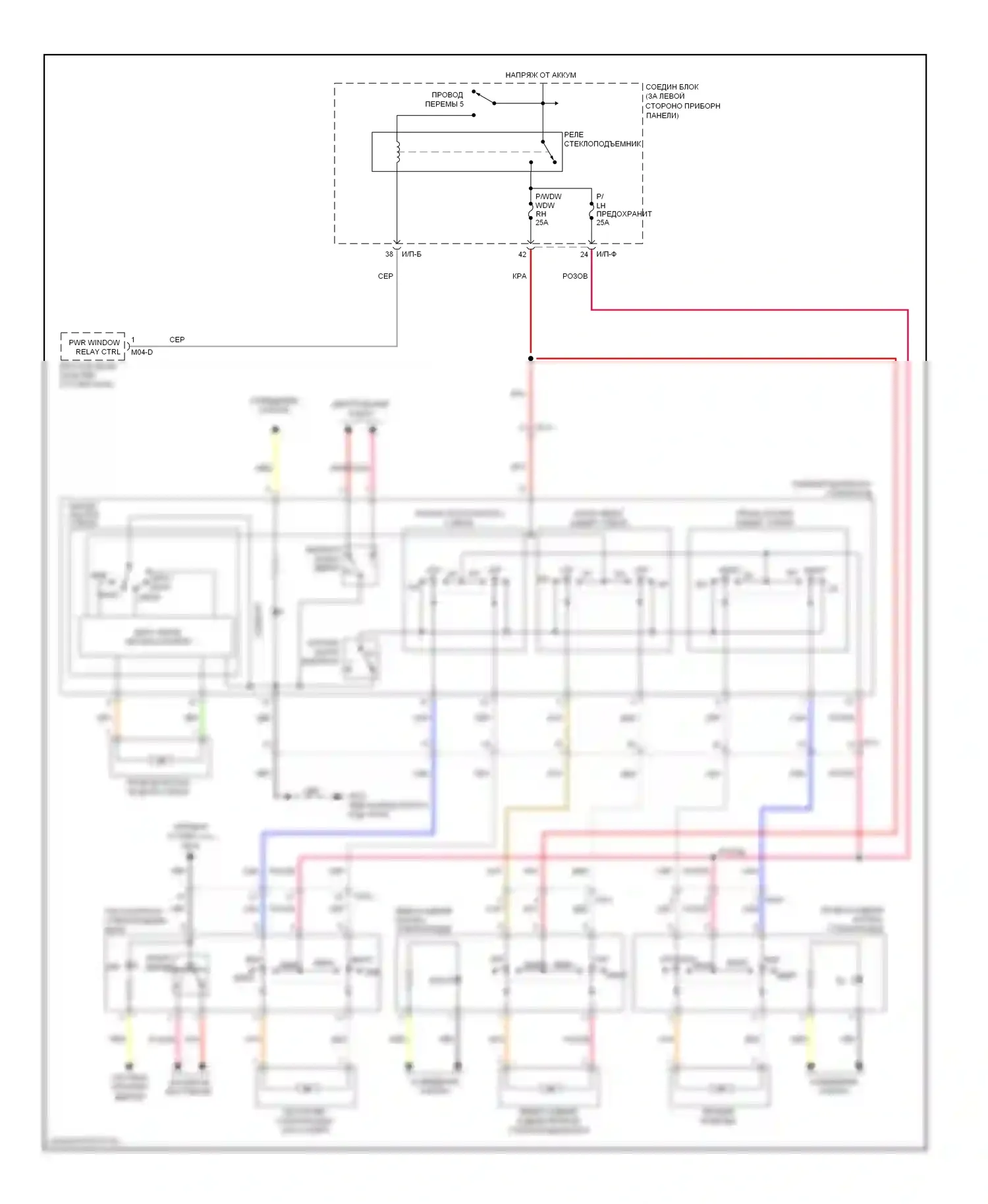 Rio Kia III (2011-2015): Электросхема стеклоподъемников, без стеклоподъемников безопасности водителя 