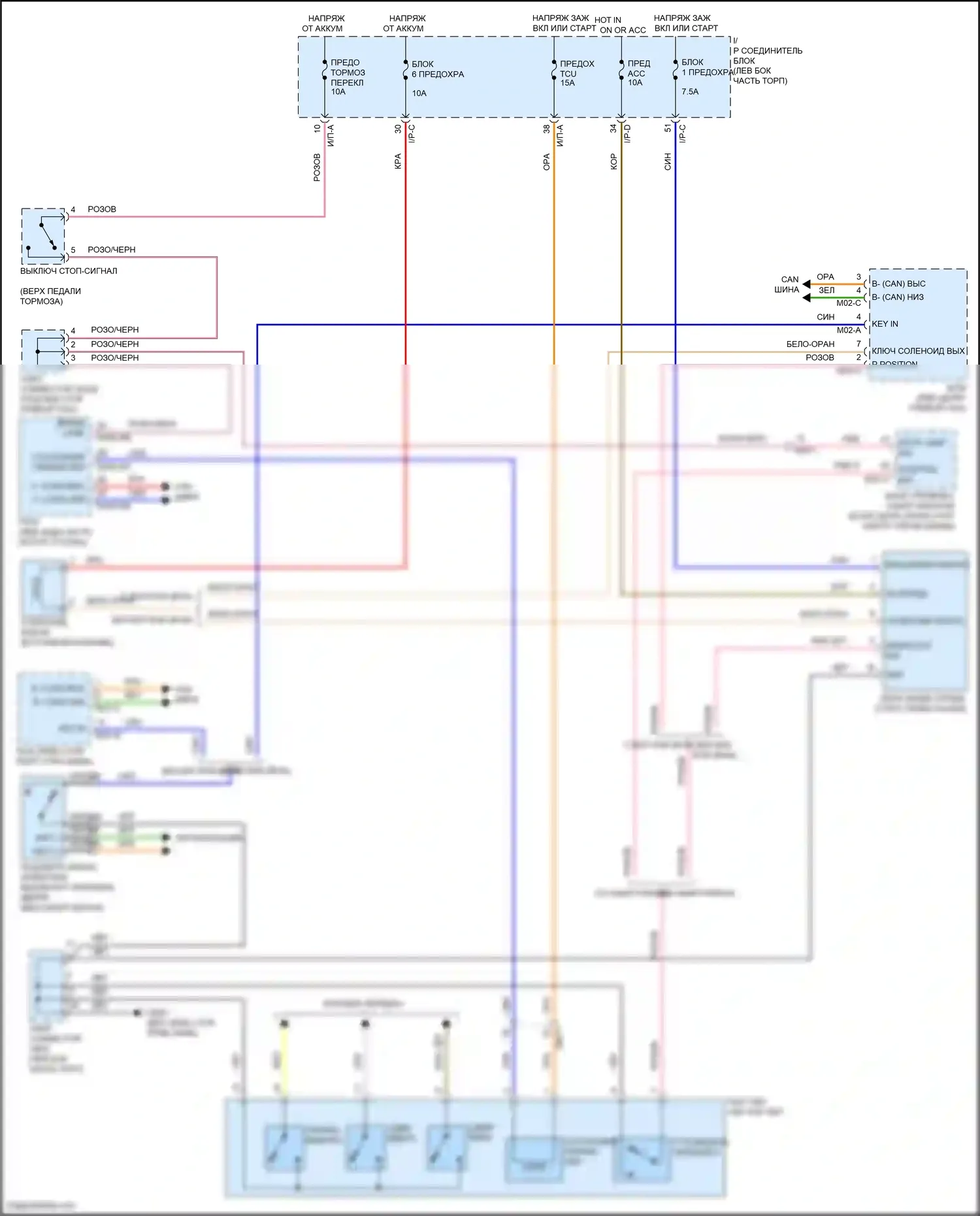 Rio Kia IV рестайлинг (2020-2024): Электросхема блокировки селектора 