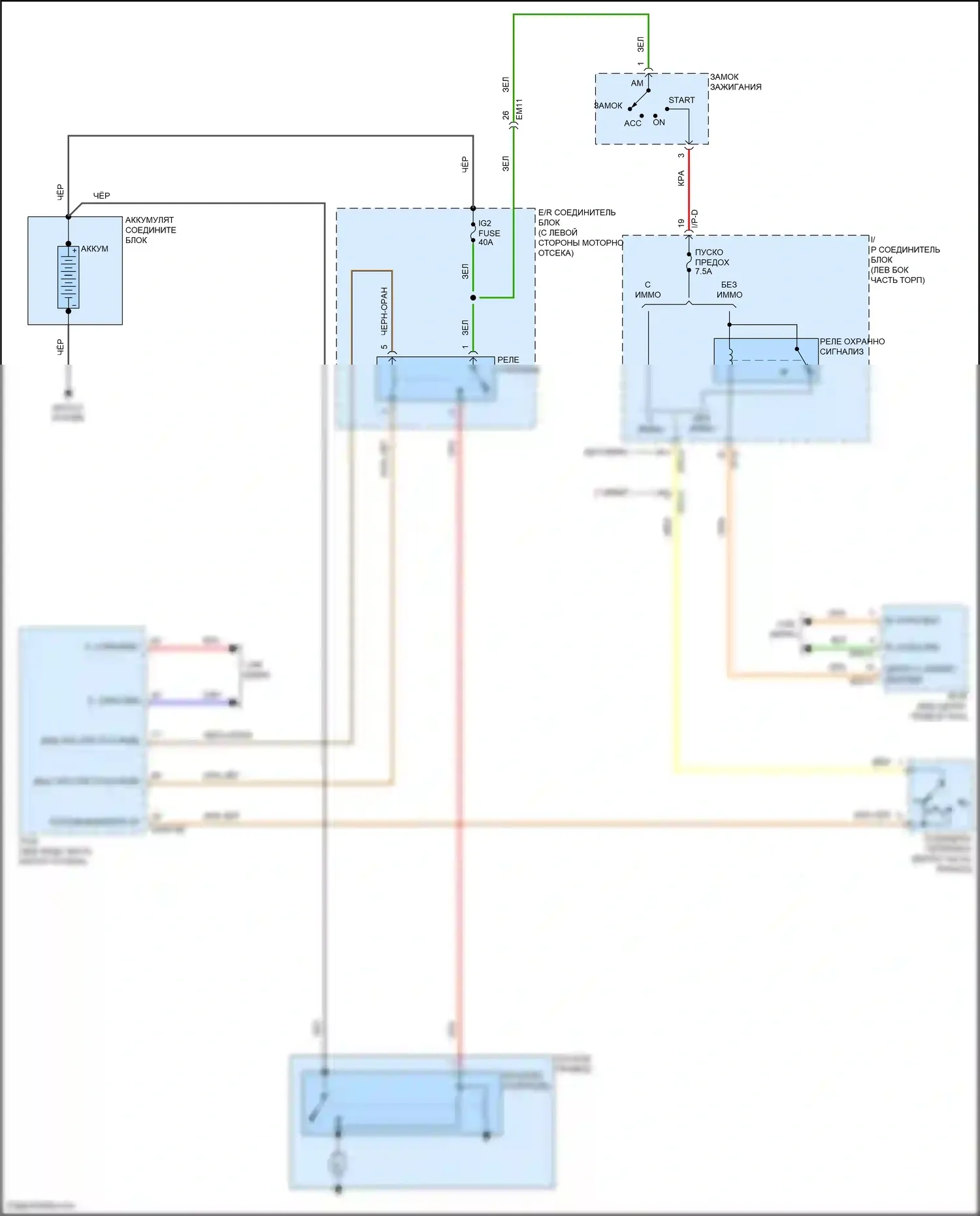 Rio Kia IV рестайлинг (2020-2024): Электросхема стартера, без смарт-ключа 