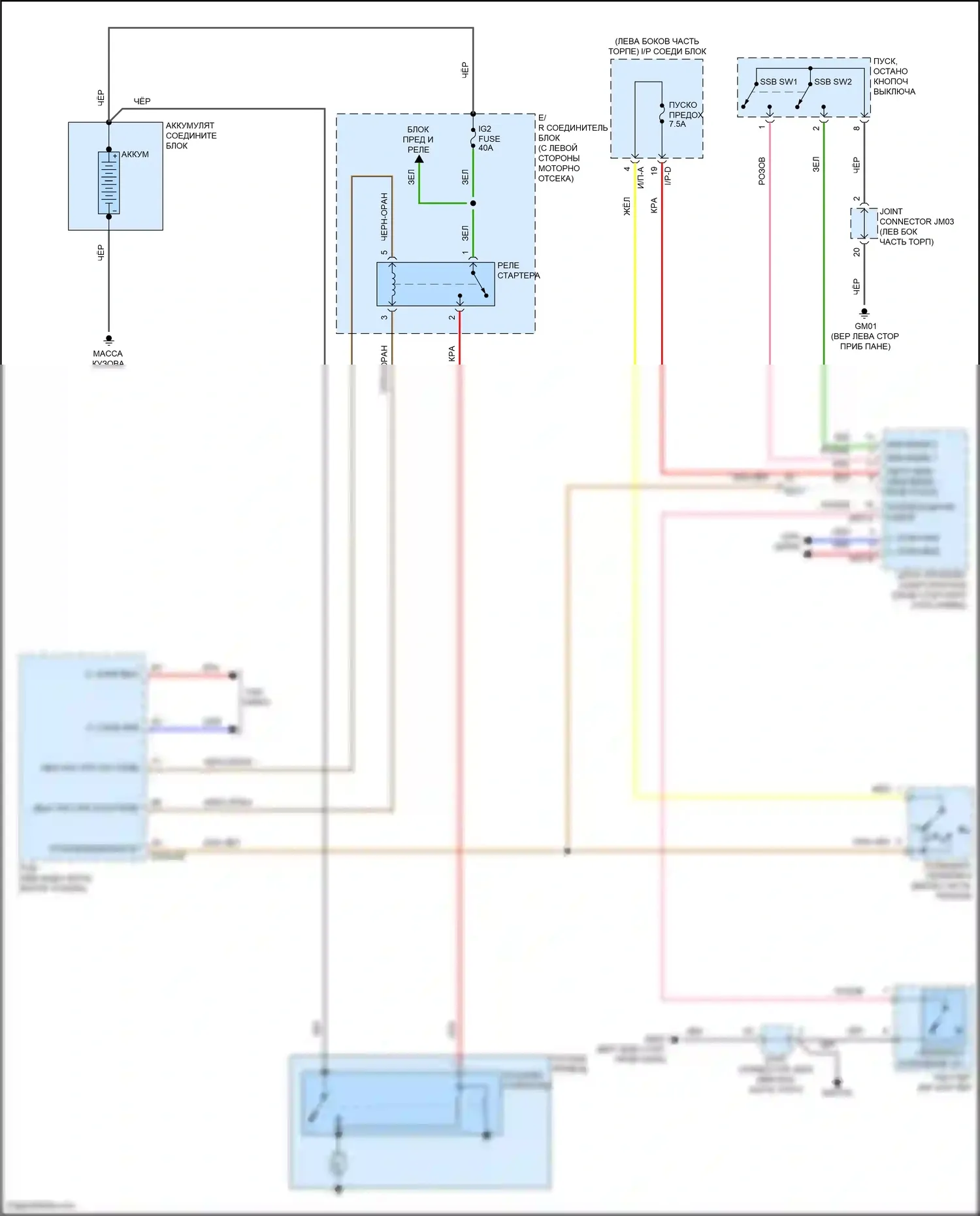 Rio Kia IV рестайлинг (2020-2024): Электросхема стартера, с интеллектуальным ключом 