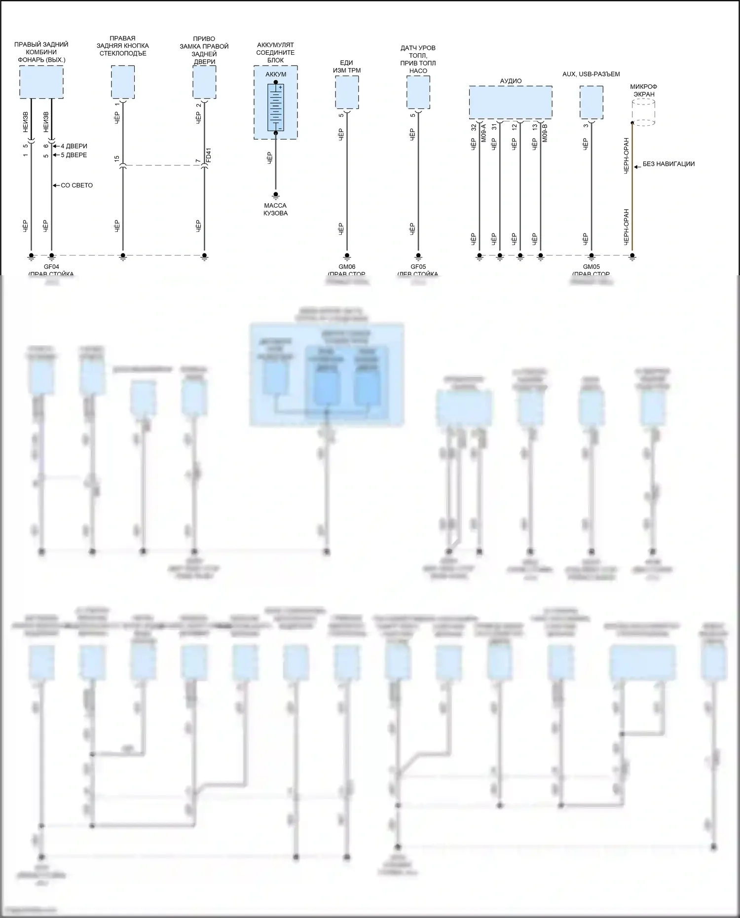 Rio Kia IV рестайлинг (2020-2024): Электросхема точек подключения масс (2 из 4) 