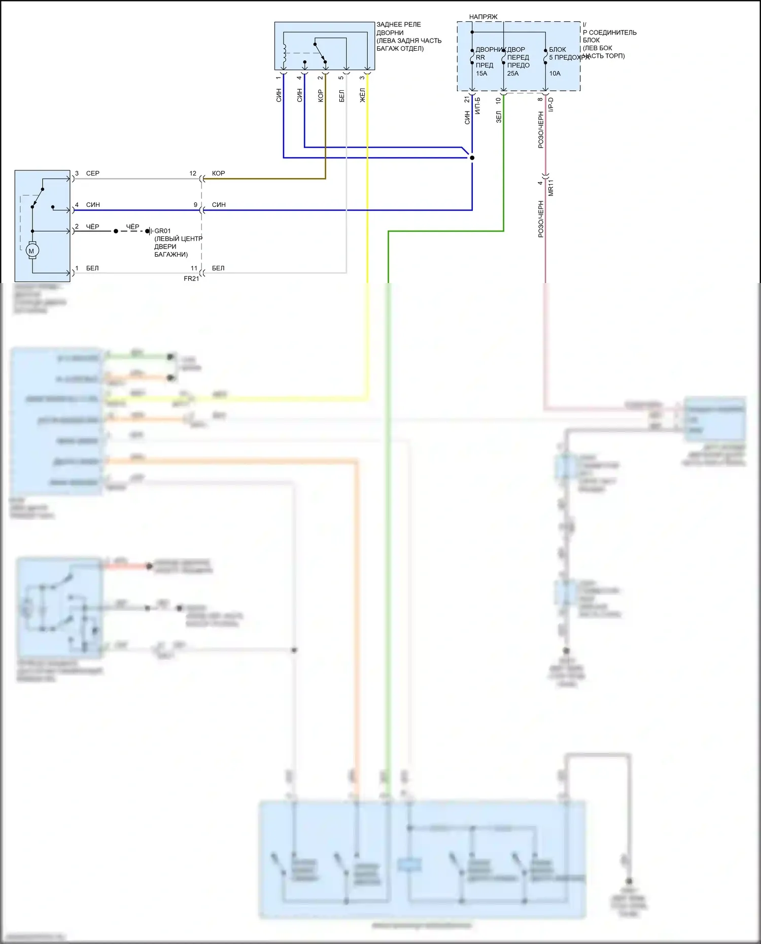 Rio Kia IV (2017-2020): Электросхема задних дворников и омывателей с блоком комфорта (bcm) 
