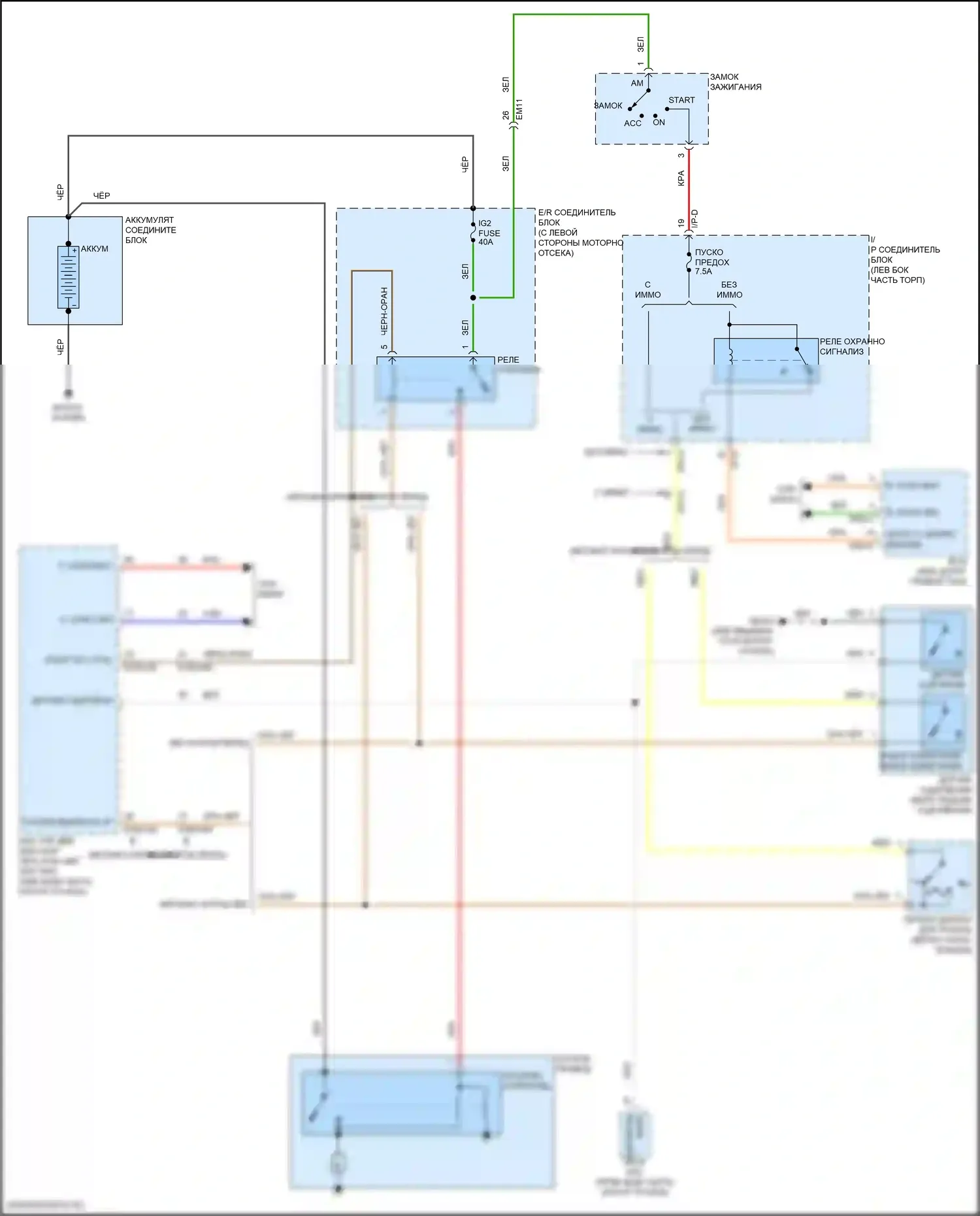 Rio Kia IV (2017-2020): Электросхема стартера, без смарт-ключа 