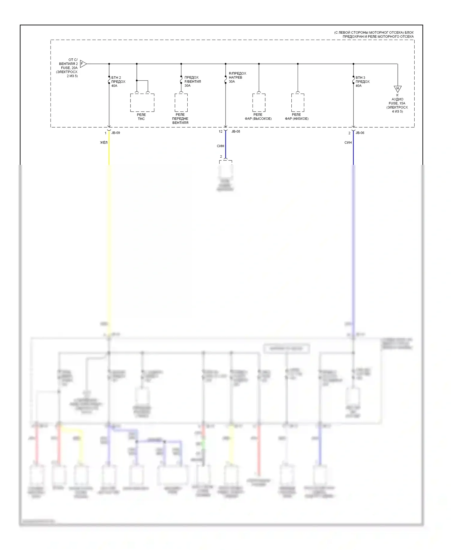 Sedona Kia I (1998-2006): Электросхема блока предохранителей реле (3 из 5) 