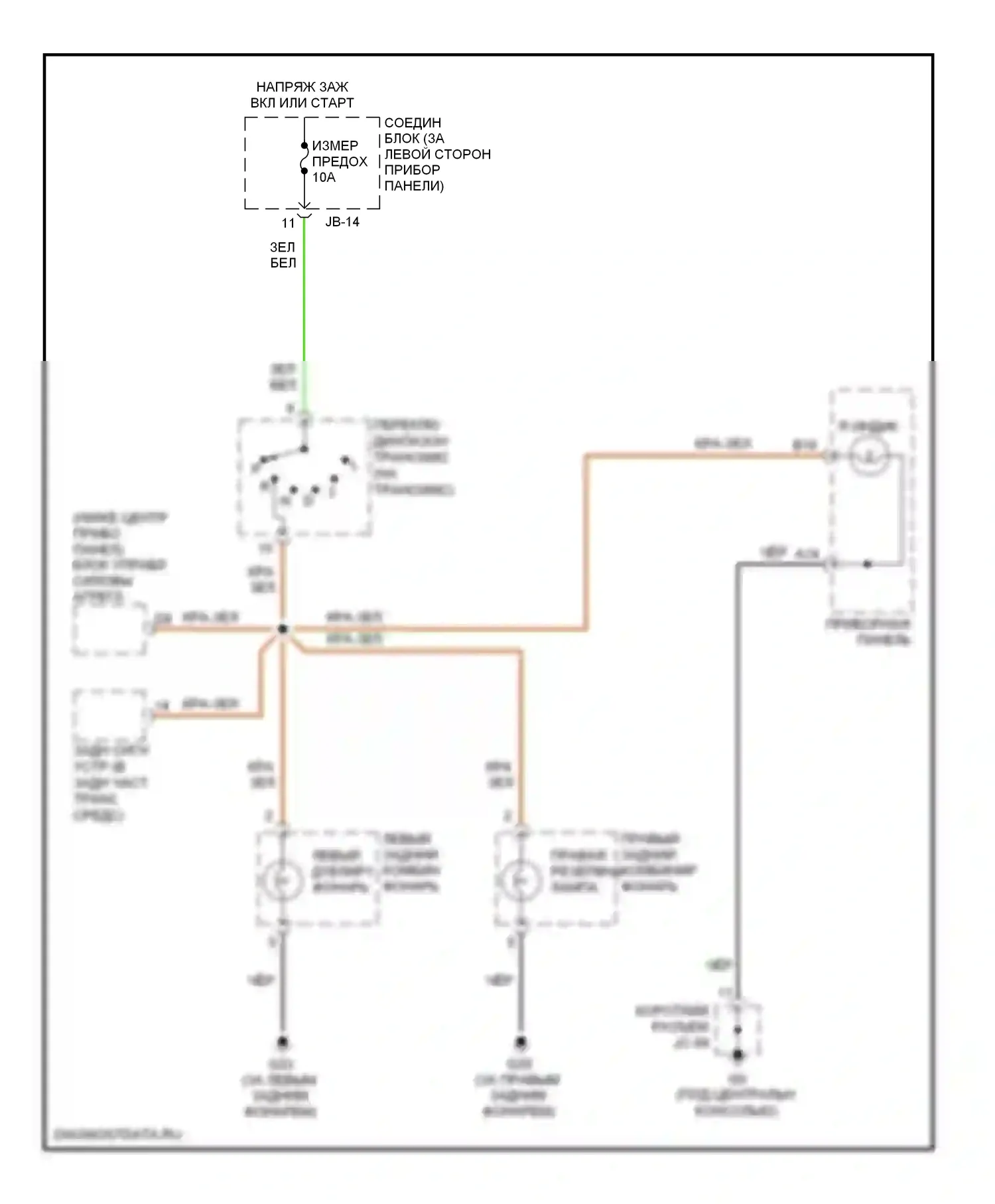 Sedona Kia I (1998-2006): Электросхема фонарей заднего хода 