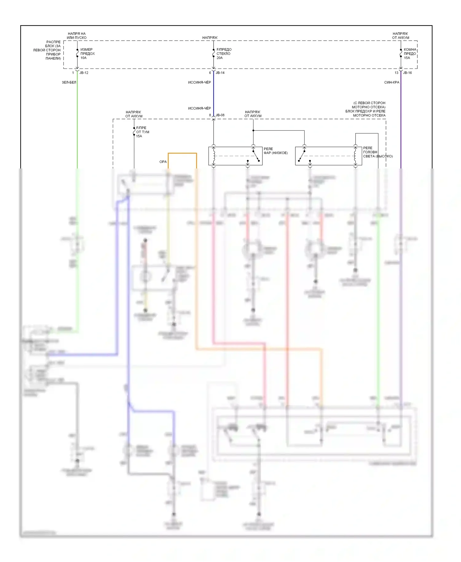 Sedona Kia I (1998-2006): Электросхема фар, без дрели 
