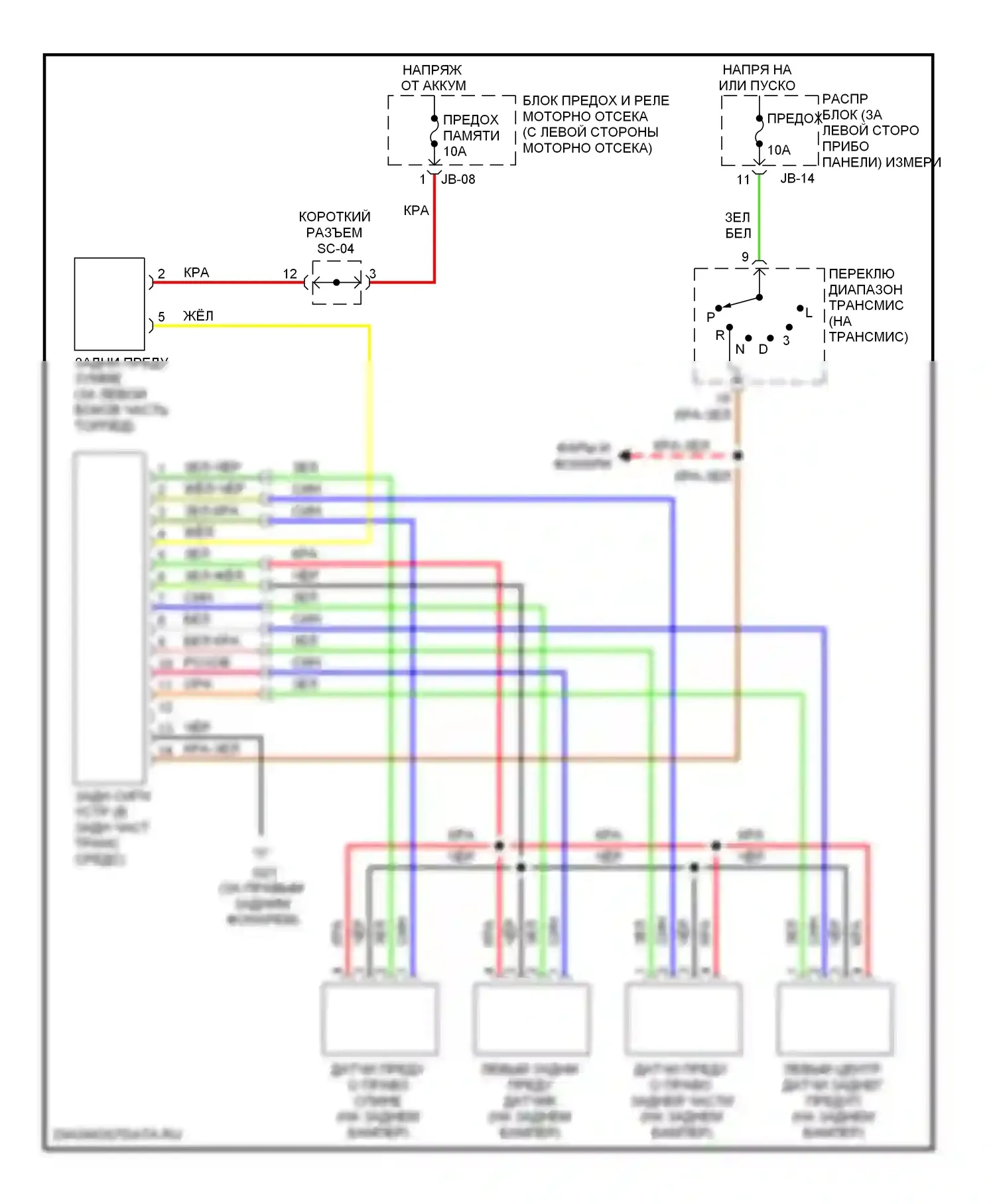 Sedona Kia I (1998-2006): Электросхема парктроника 
