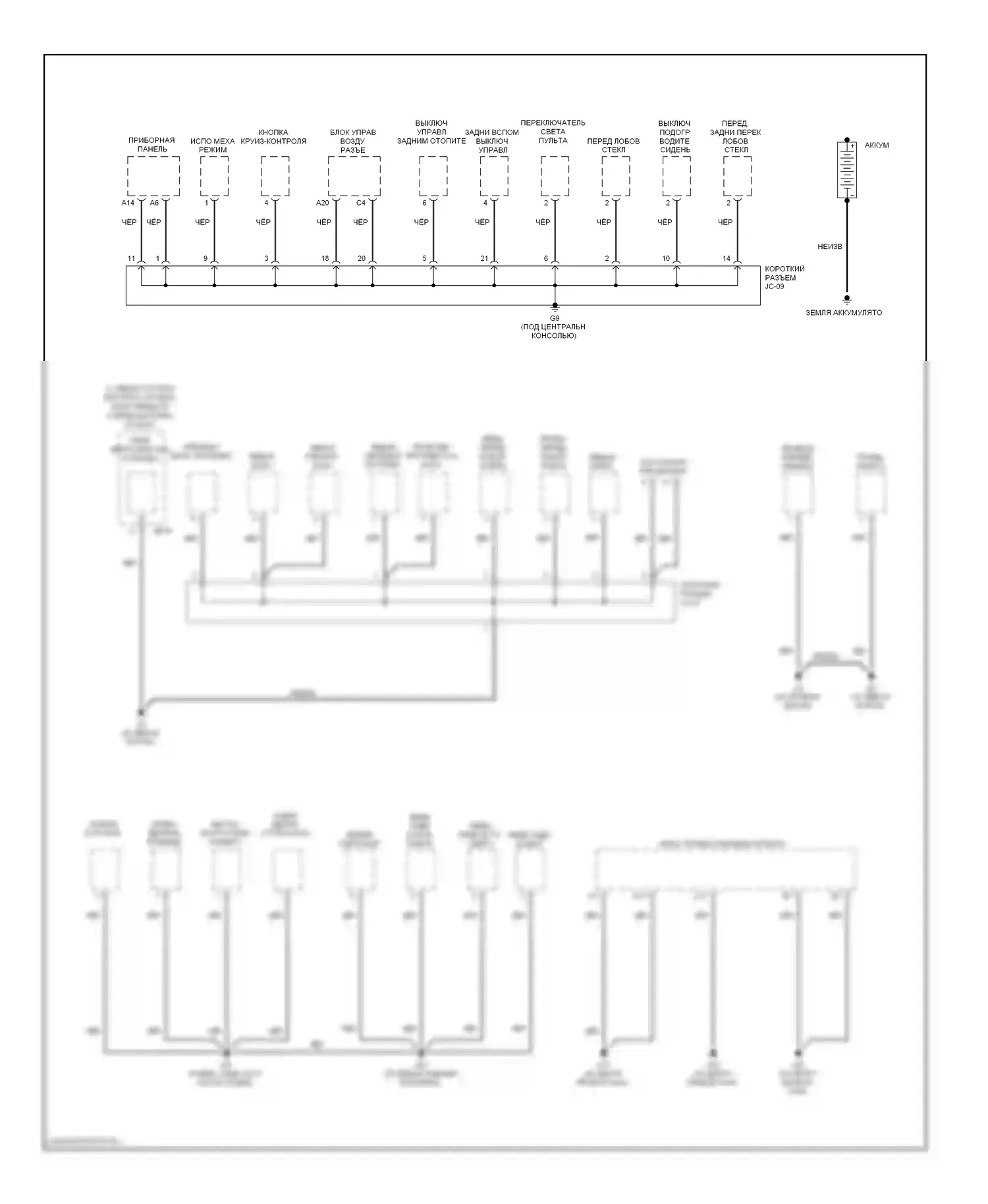Sedona Kia I (1998-2006): Электросхема точек подключения масс (1 из 3) 