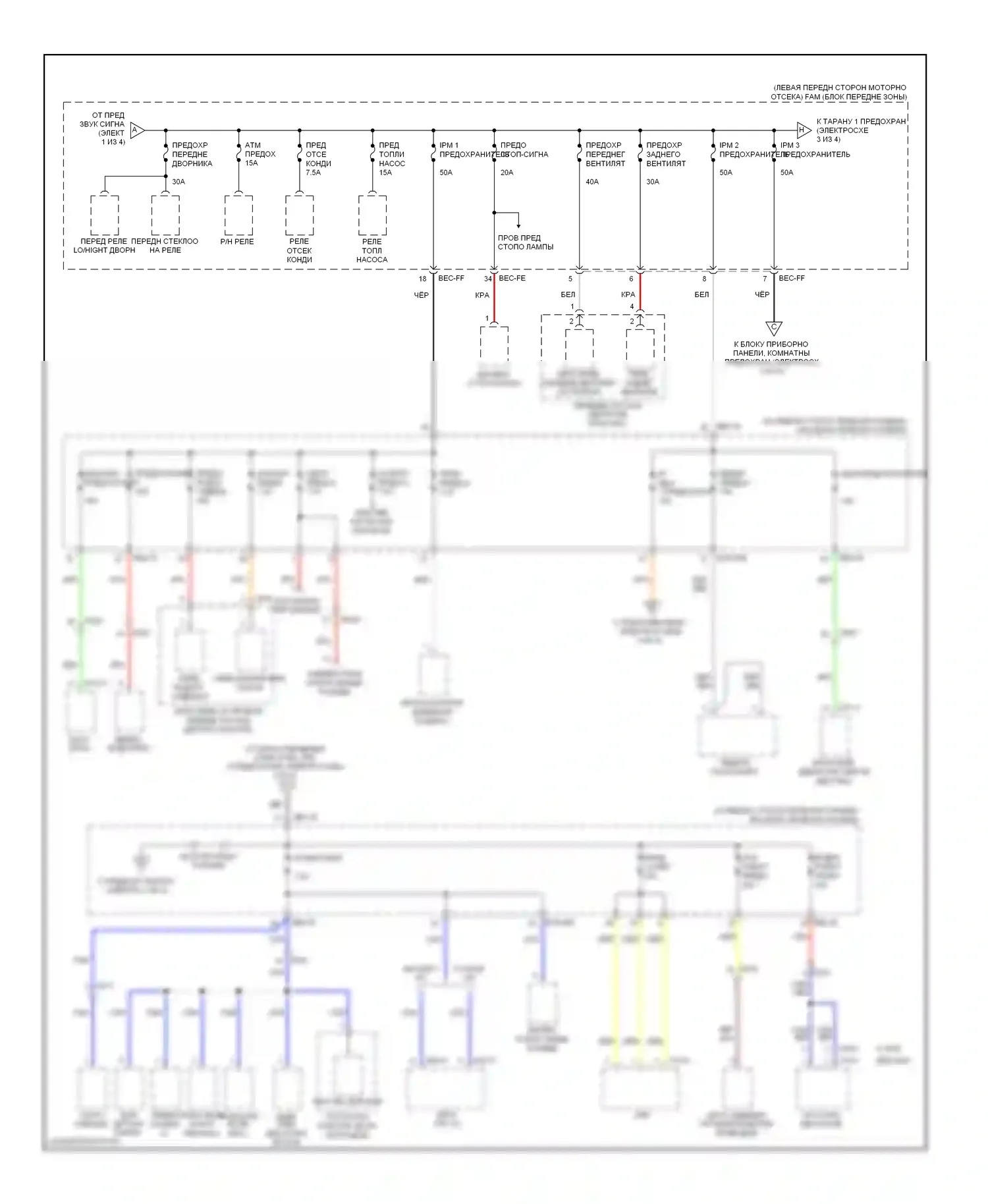 Sedona Kia II рестайлинг (2010-2014): Электросхема блока предохранителей реле (2 из 4) 