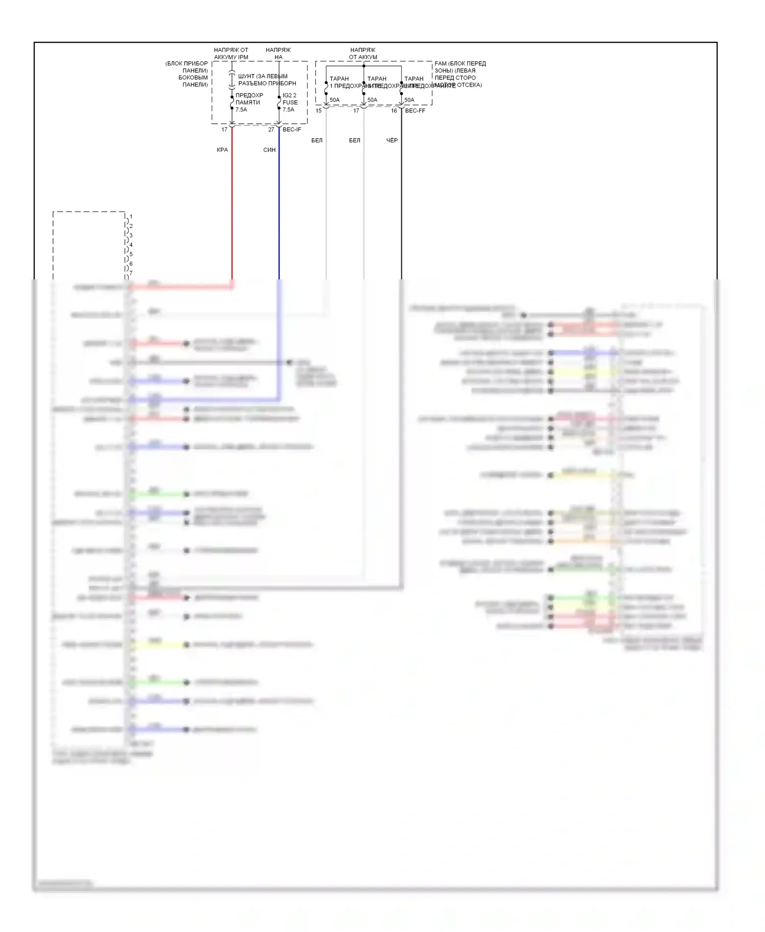 Sedona Kia II рестайлинг (2010-2014): Электросхема блока задней зоны (1 из 2) 