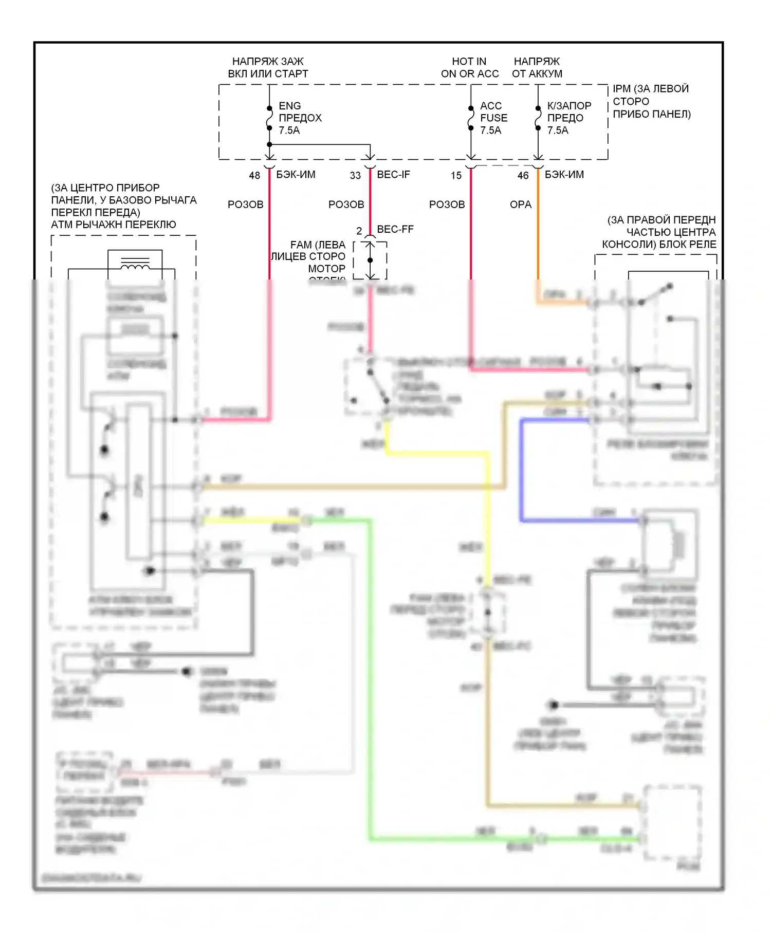 Sedona Kia II рестайлинг (2010-2014): Электросхема блокировки селектора 