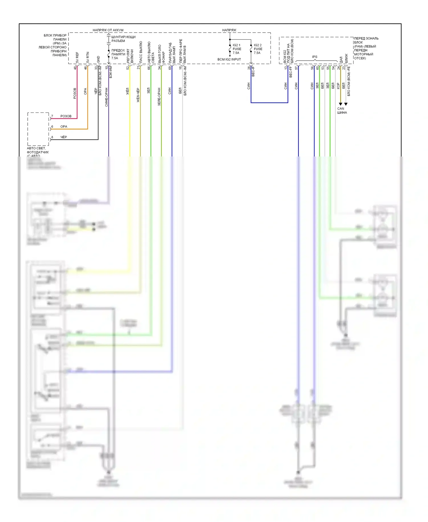 Sedona Kia II рестайлинг (2010-2014): Электросхема фар 