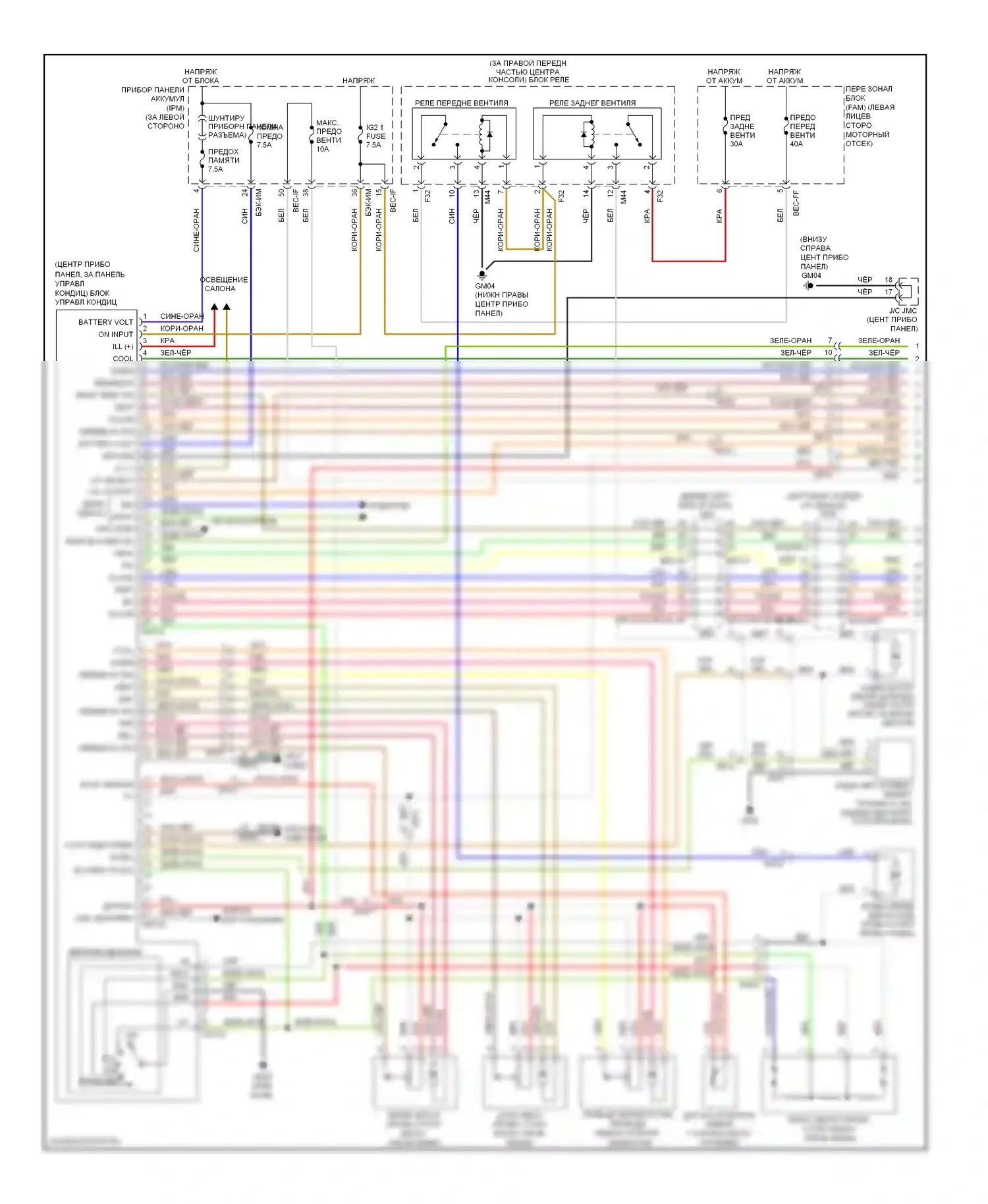Sedona Kia II рестайлинг (2010-2014): Электросхема ручного кондиционера (1 из 2) 