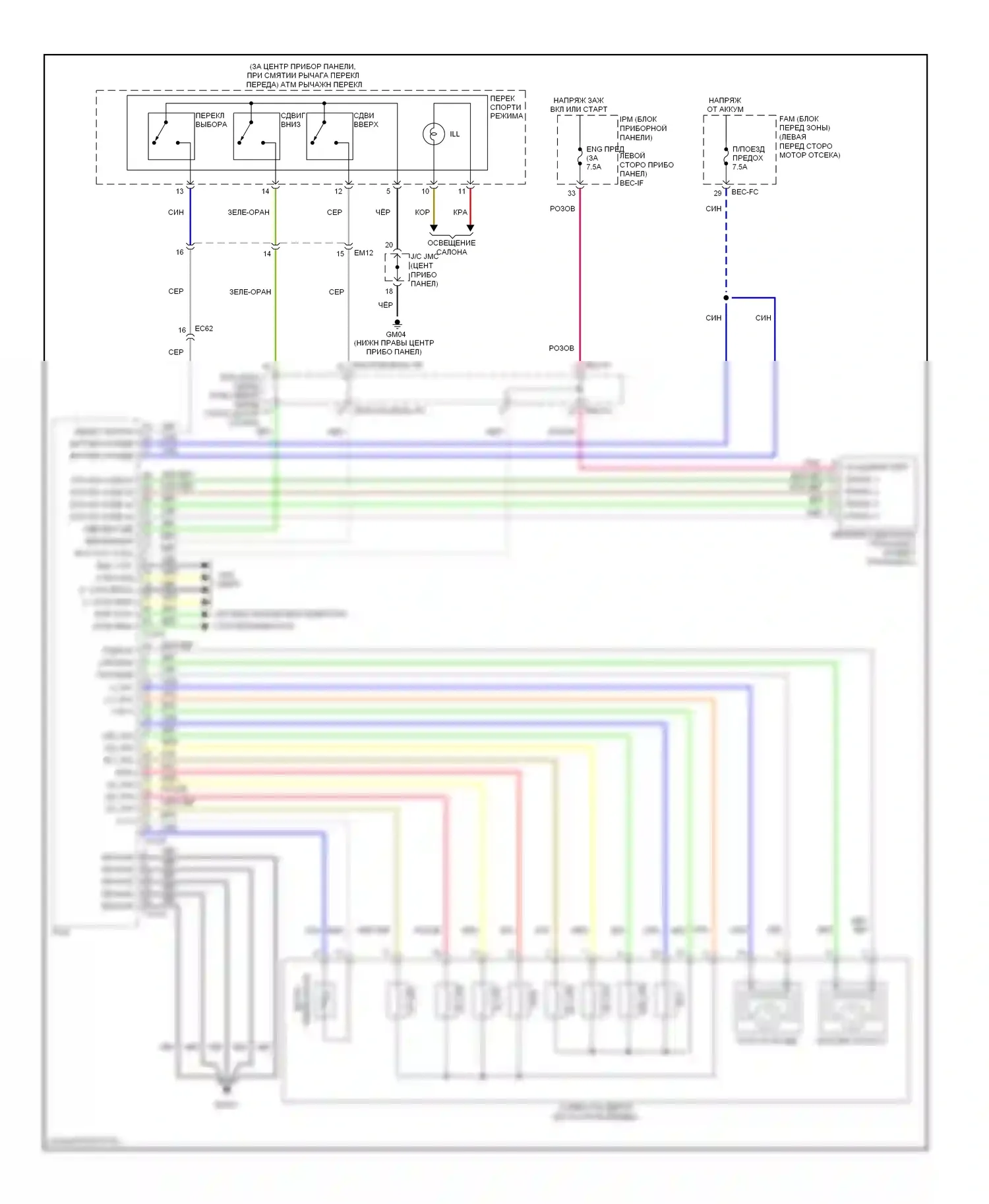 Sedona Kia II рестайлинг (2010-2014): Электросхема коробки передач 