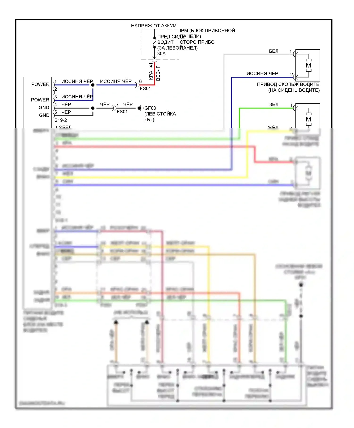 Sedona Kia II рестайлинг (2010-2014): Питание водительского сиденья электросхема 