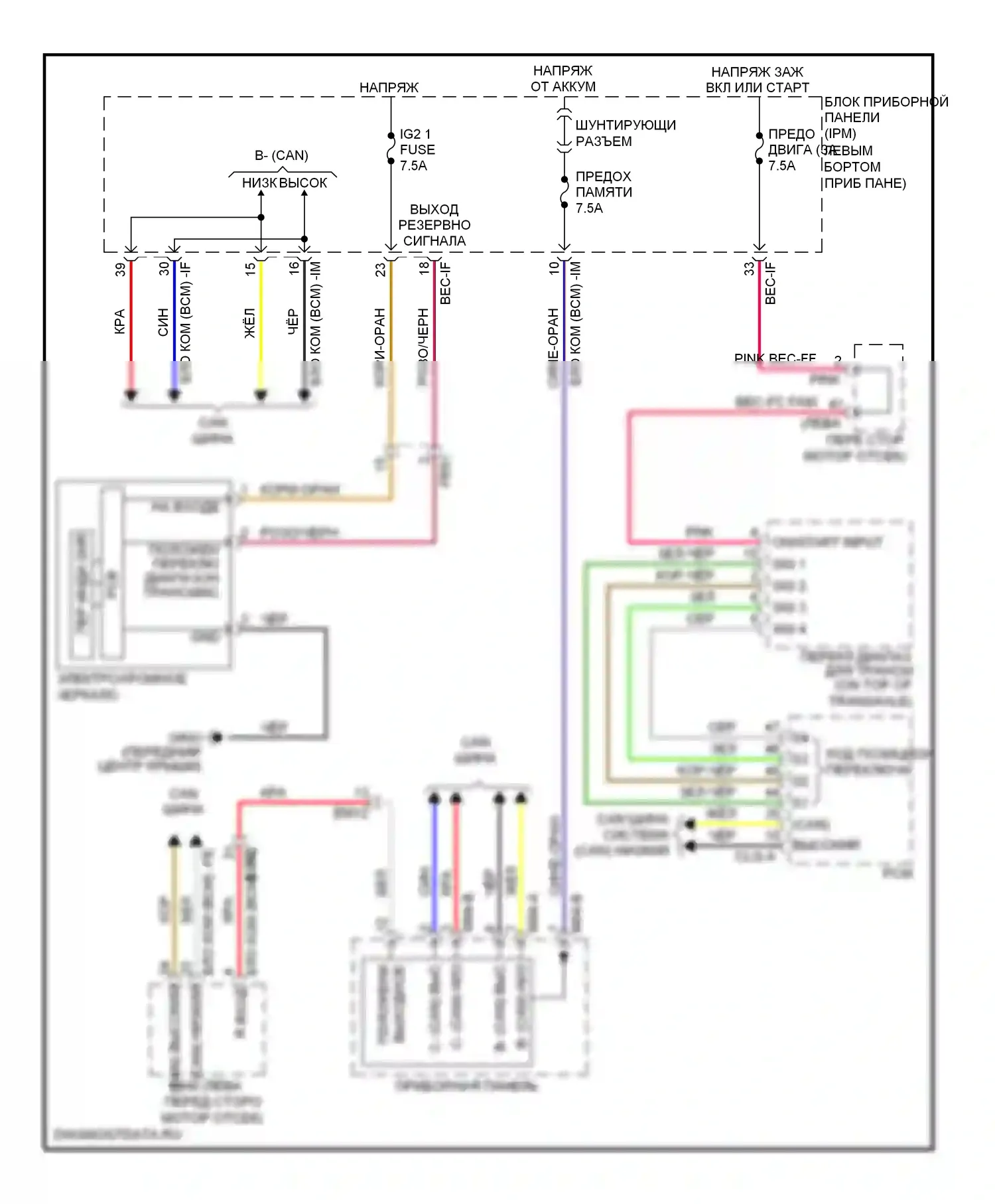 Sedona Kia II рестайлинг (2010-2014): Электросхема электрохромного зеркала, без дисплея камеры заднего вида, без homelink 