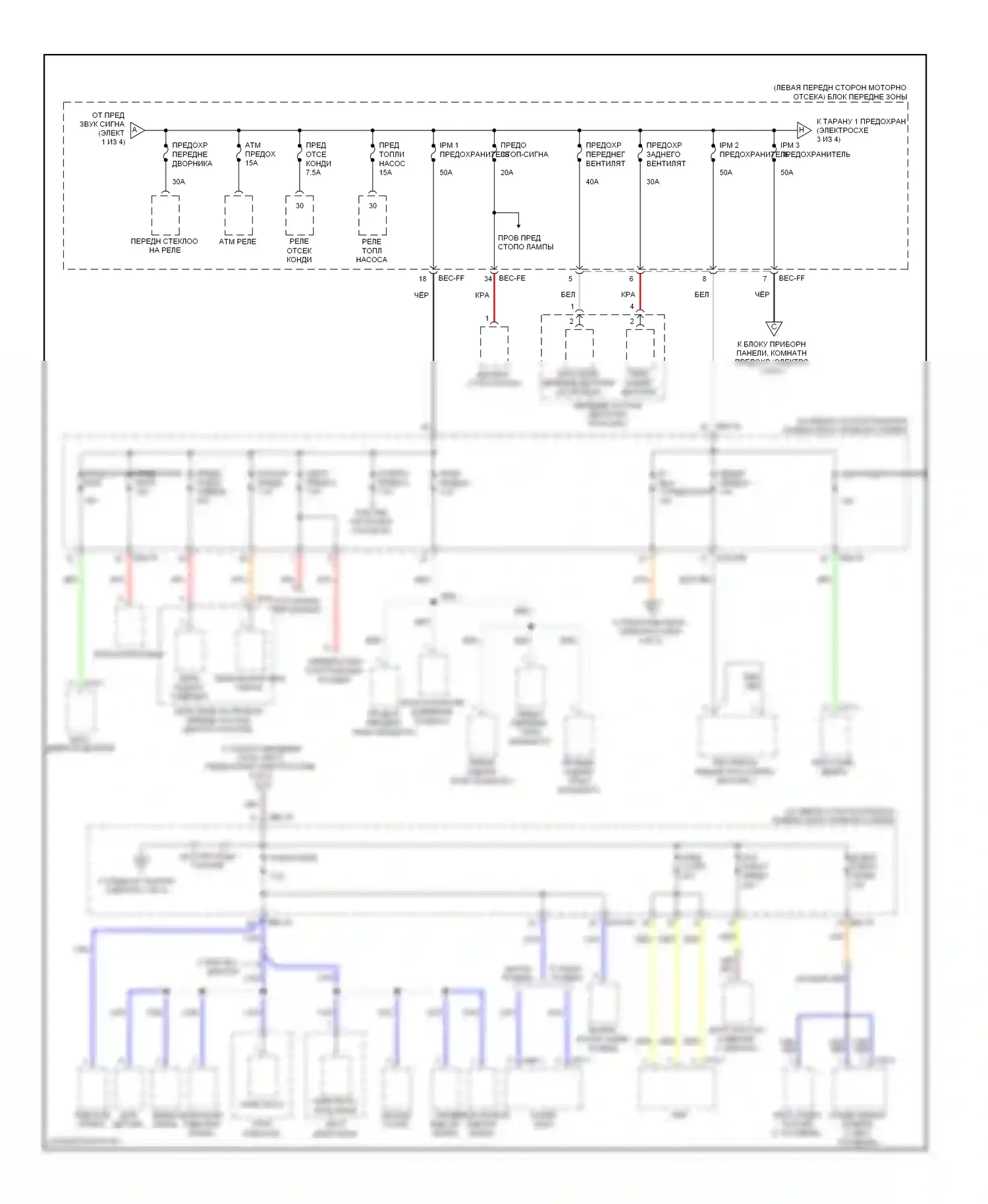 Sedona Kia II (2005-2010): Электросхема блока предохранителей реле (2 из 4) 