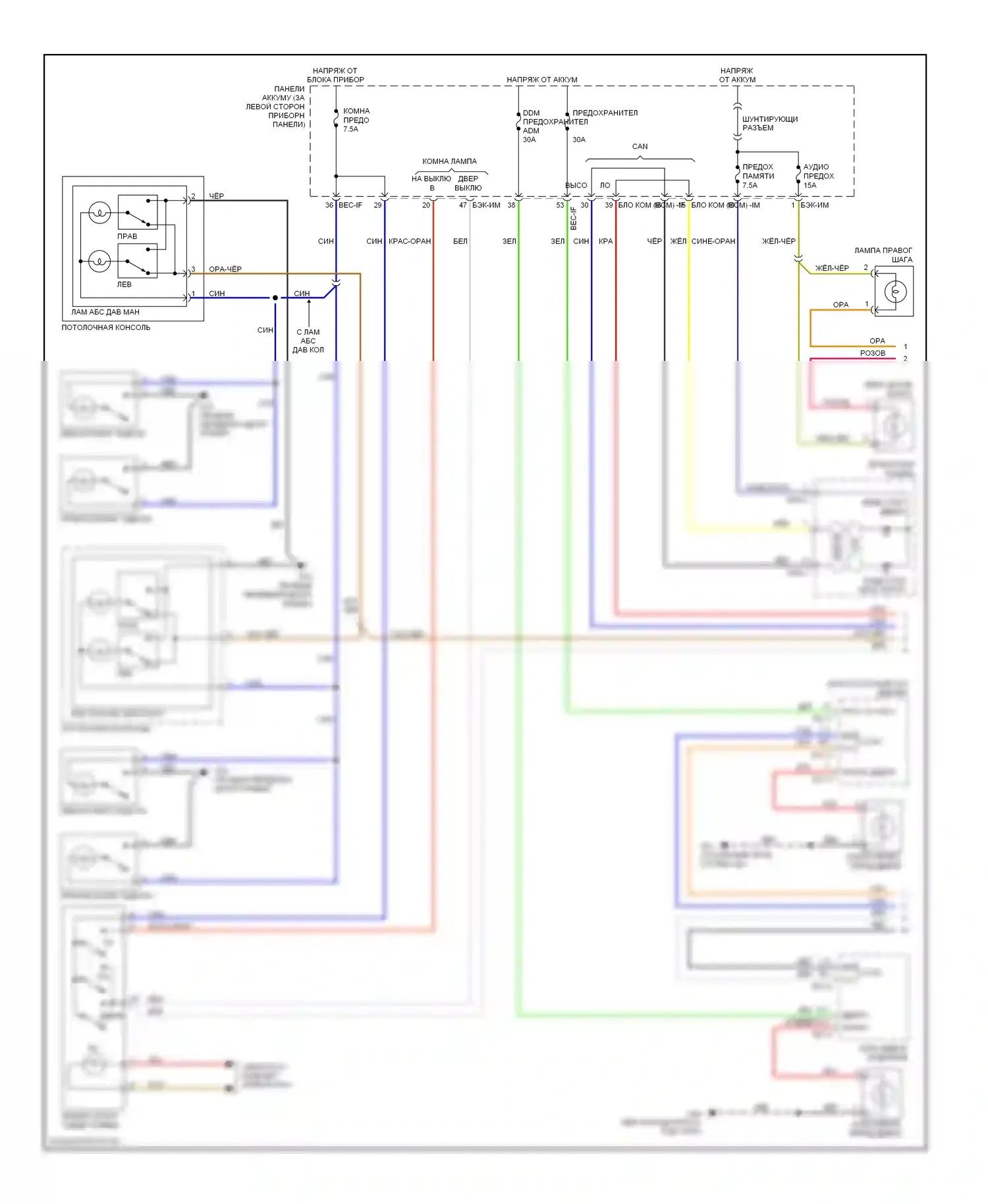 Sedona Kia II (2005-2010): Электросхема освещения салона (1 из 2) 