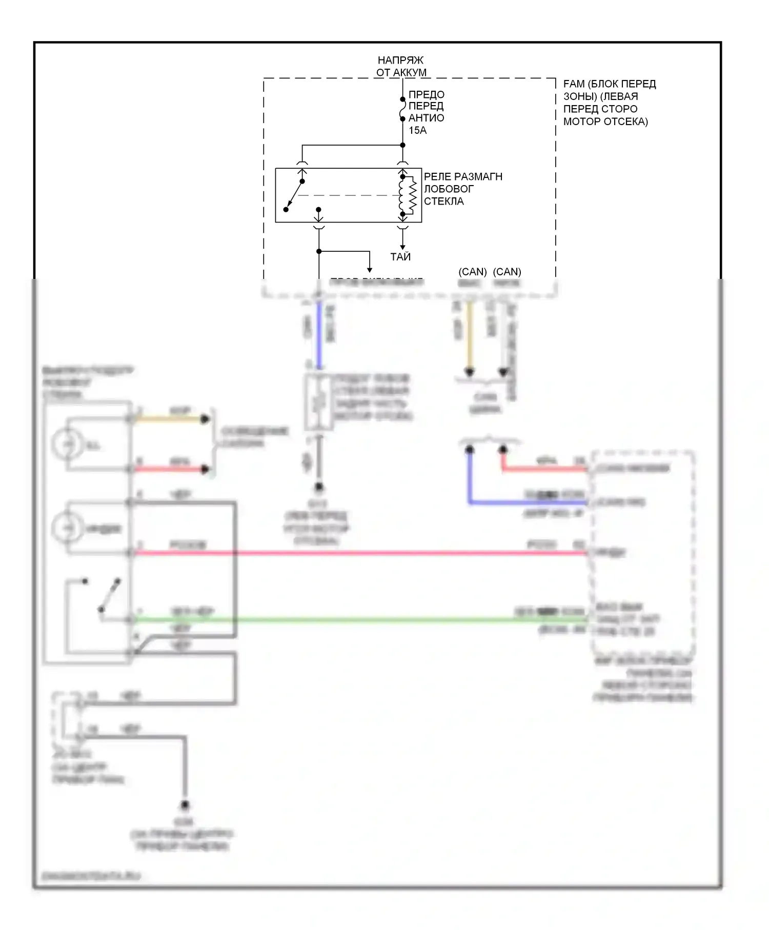 Sedona Kia II (2005-2010): Электросхема обогреваемого лобового стекла 