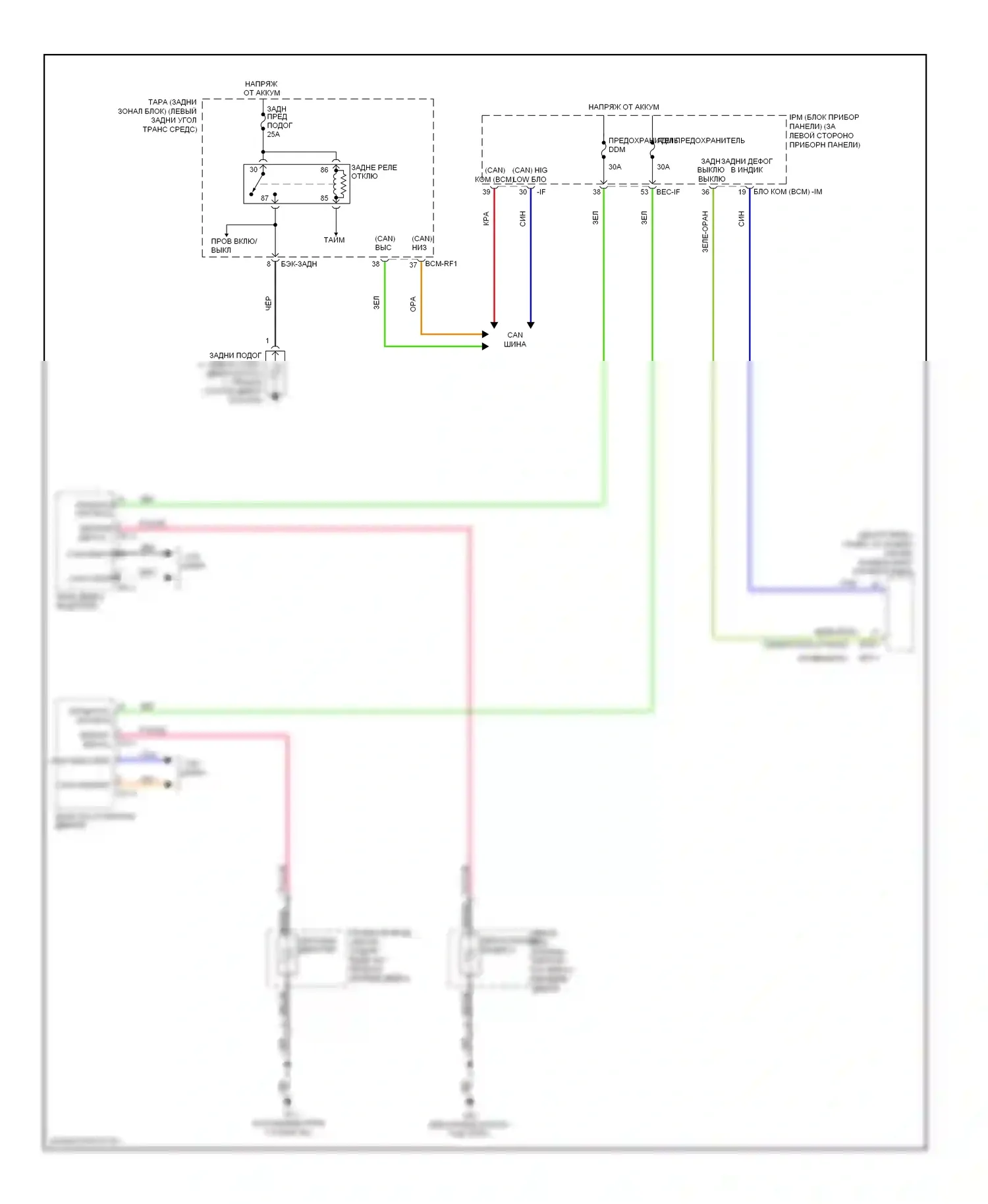 Sedona Kia II (2005-2010): Электросхема заднего подогрева и обогреваемых зеркал 