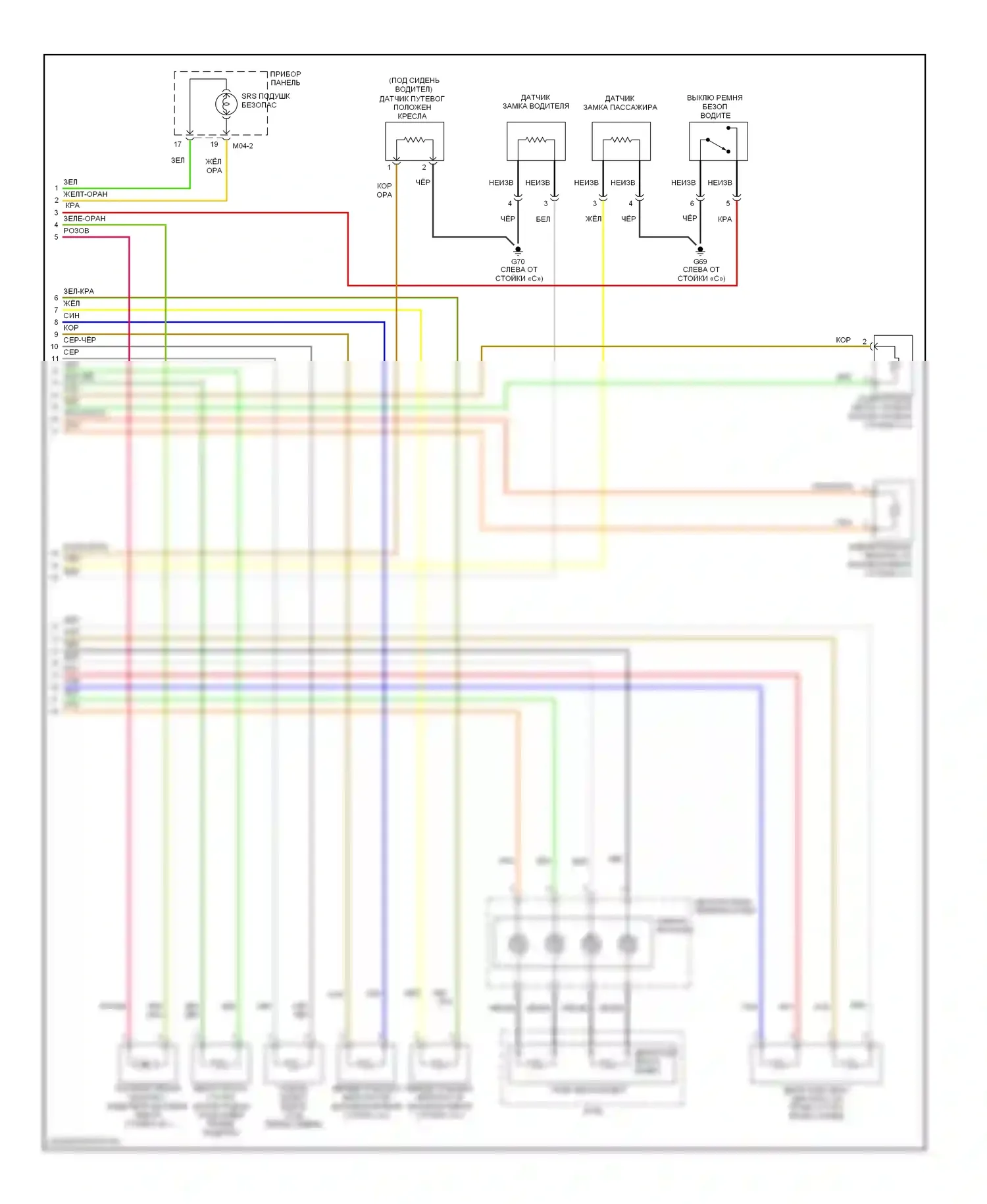Sedona Kia II (2005-2010): Электросхема подушек безопасности (2 из 2) 