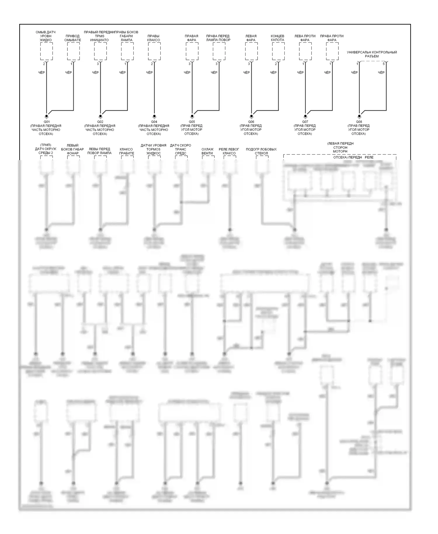 Sedona Kia II (2005-2010): Электросхема точек подключения масс (1 из 4) 